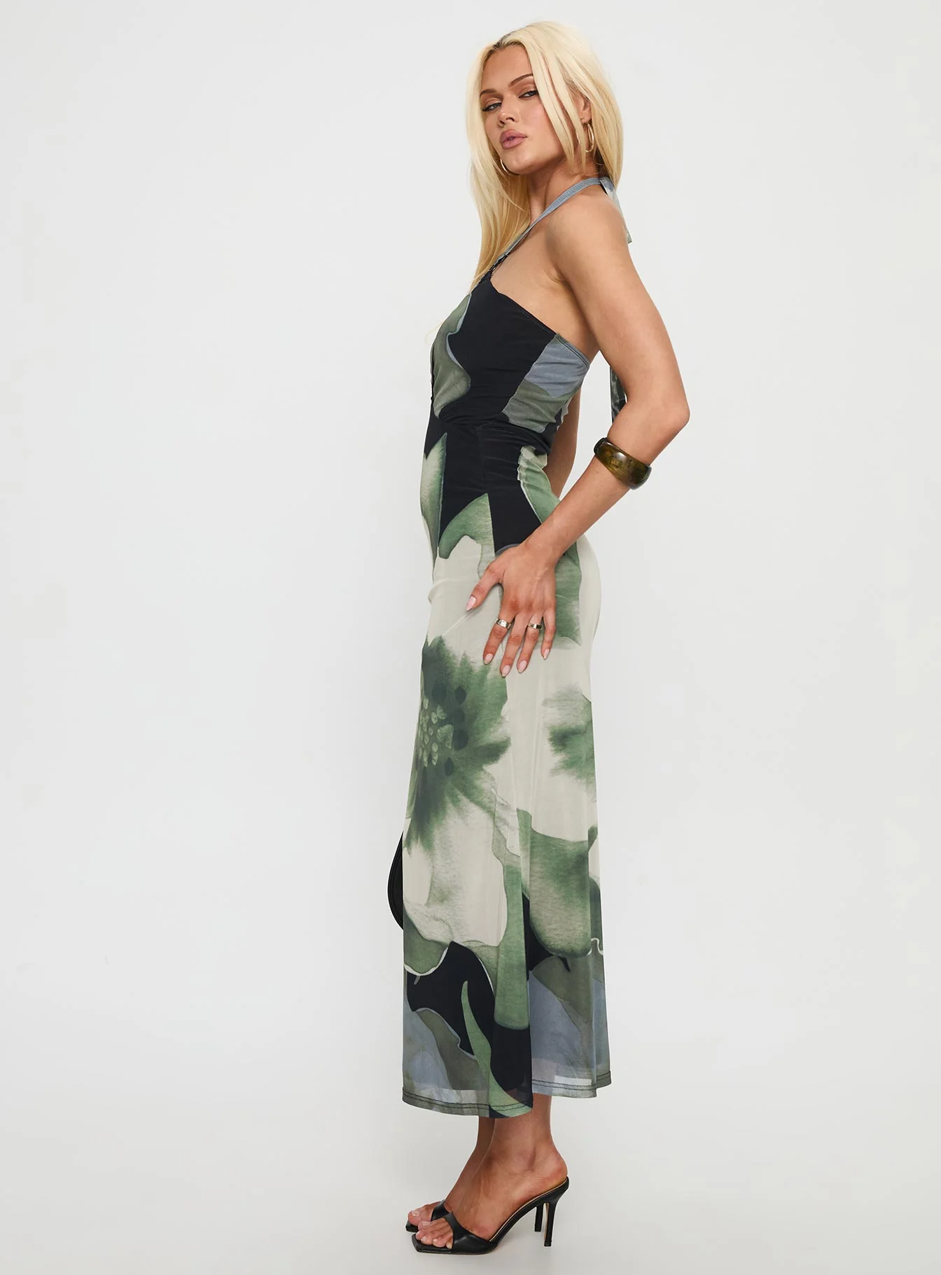 Zelle Halter Cut Out Maxi Dress Blue Multi