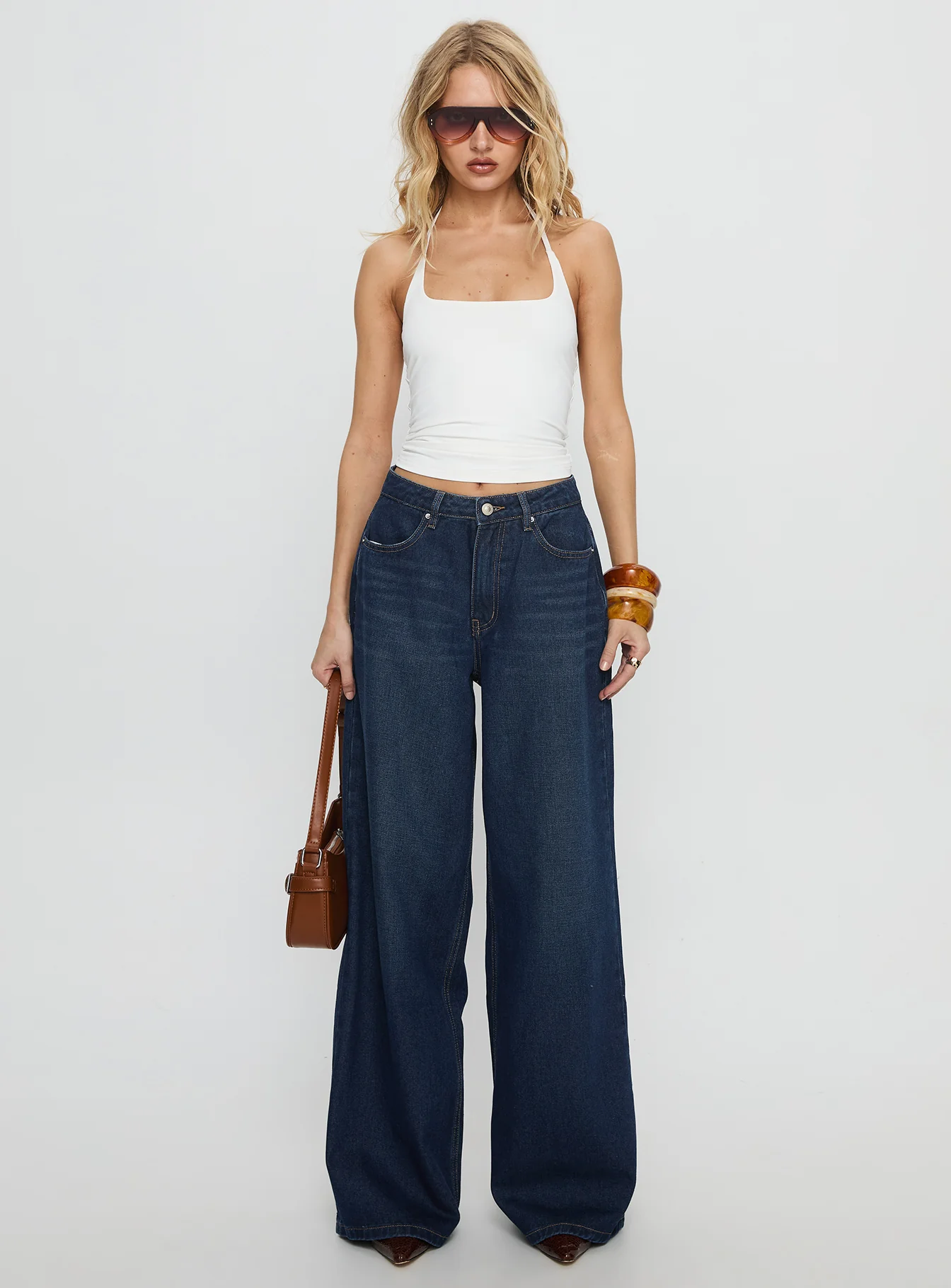 Naylor Mid Rise Wide Leg Jeans Mid Blue Denim