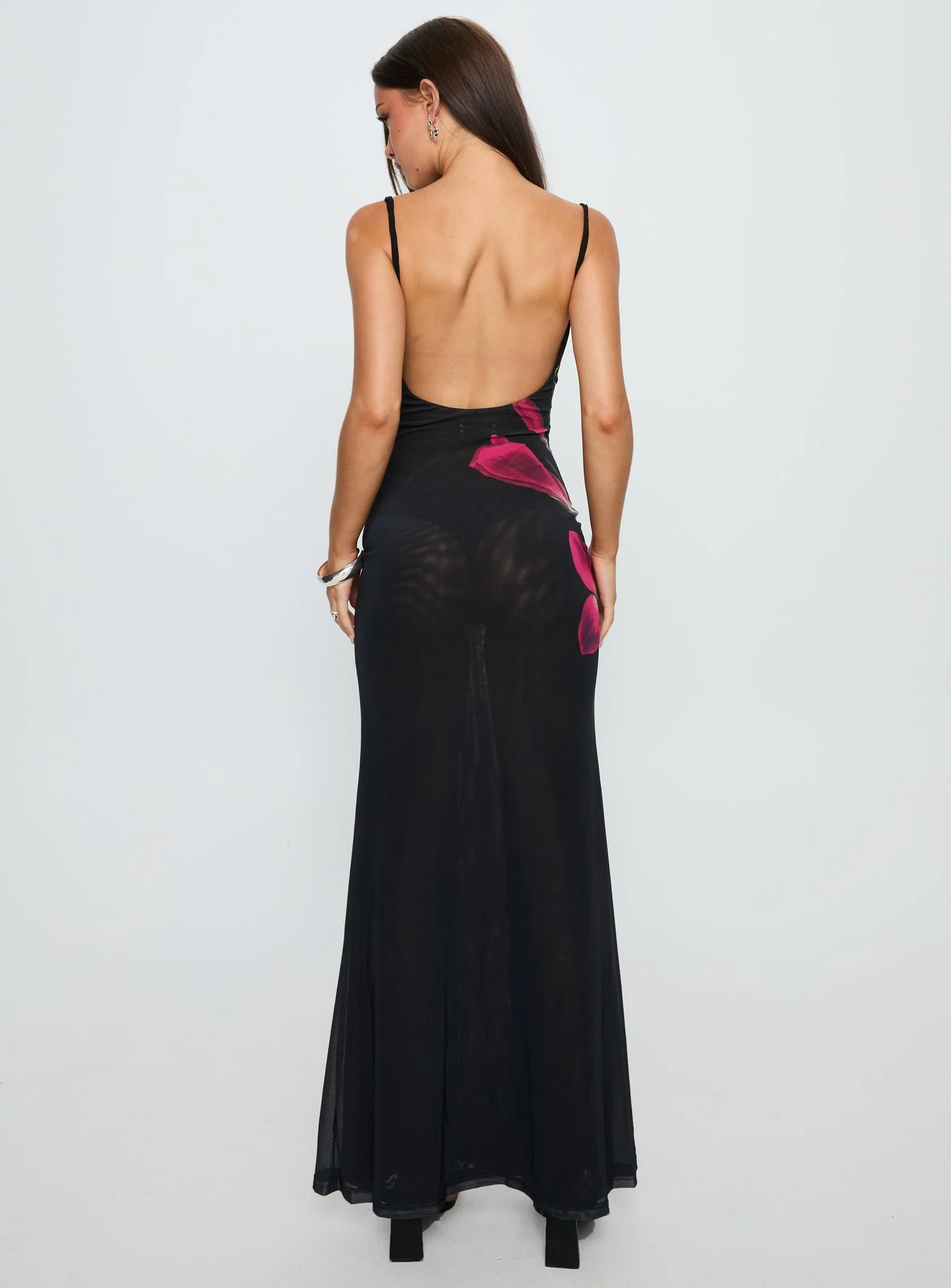Fiadora Mesh Maxi Dress Black Floral