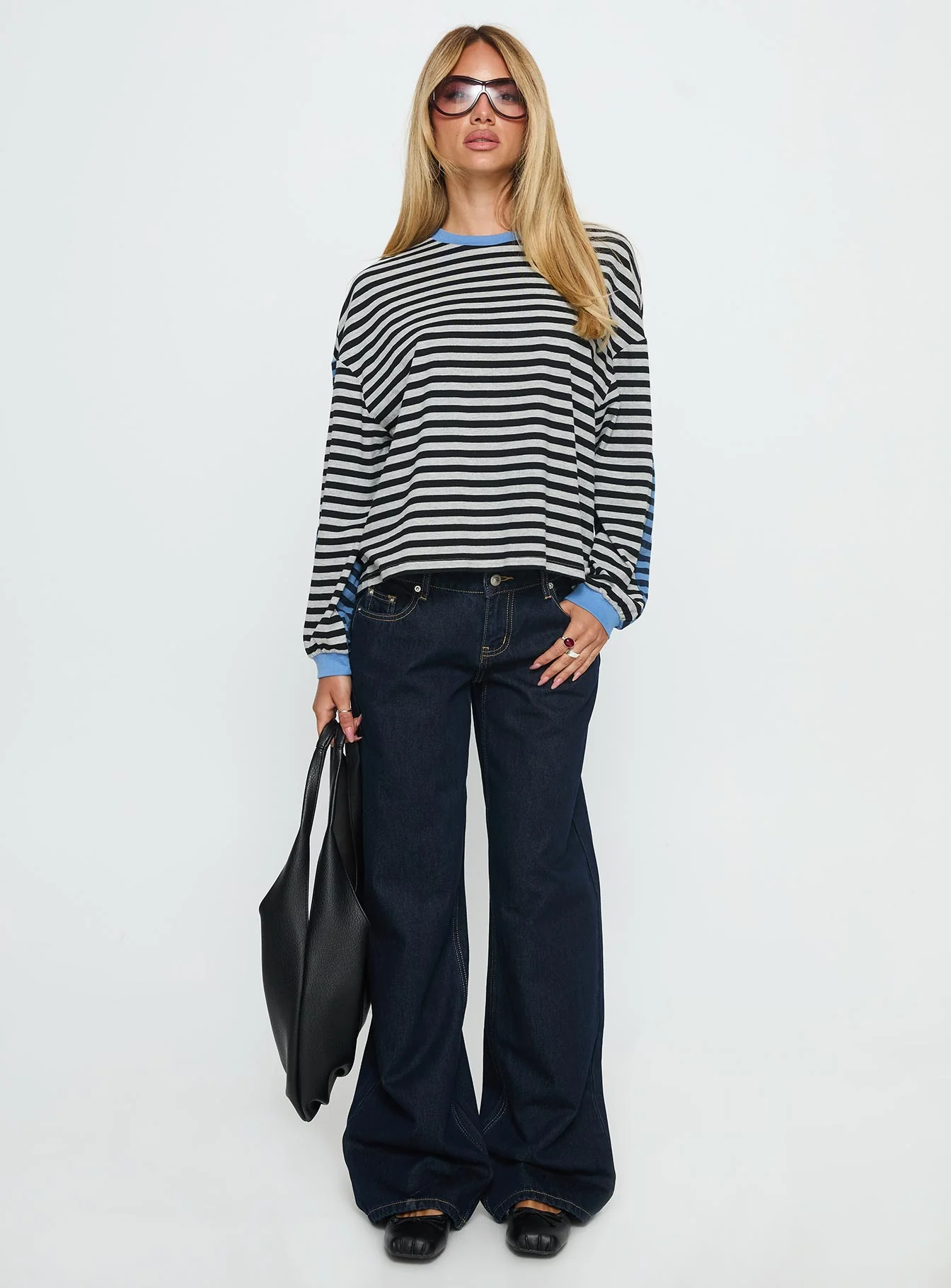 Taysha Long Sleeve Top Black / Grey Stripe