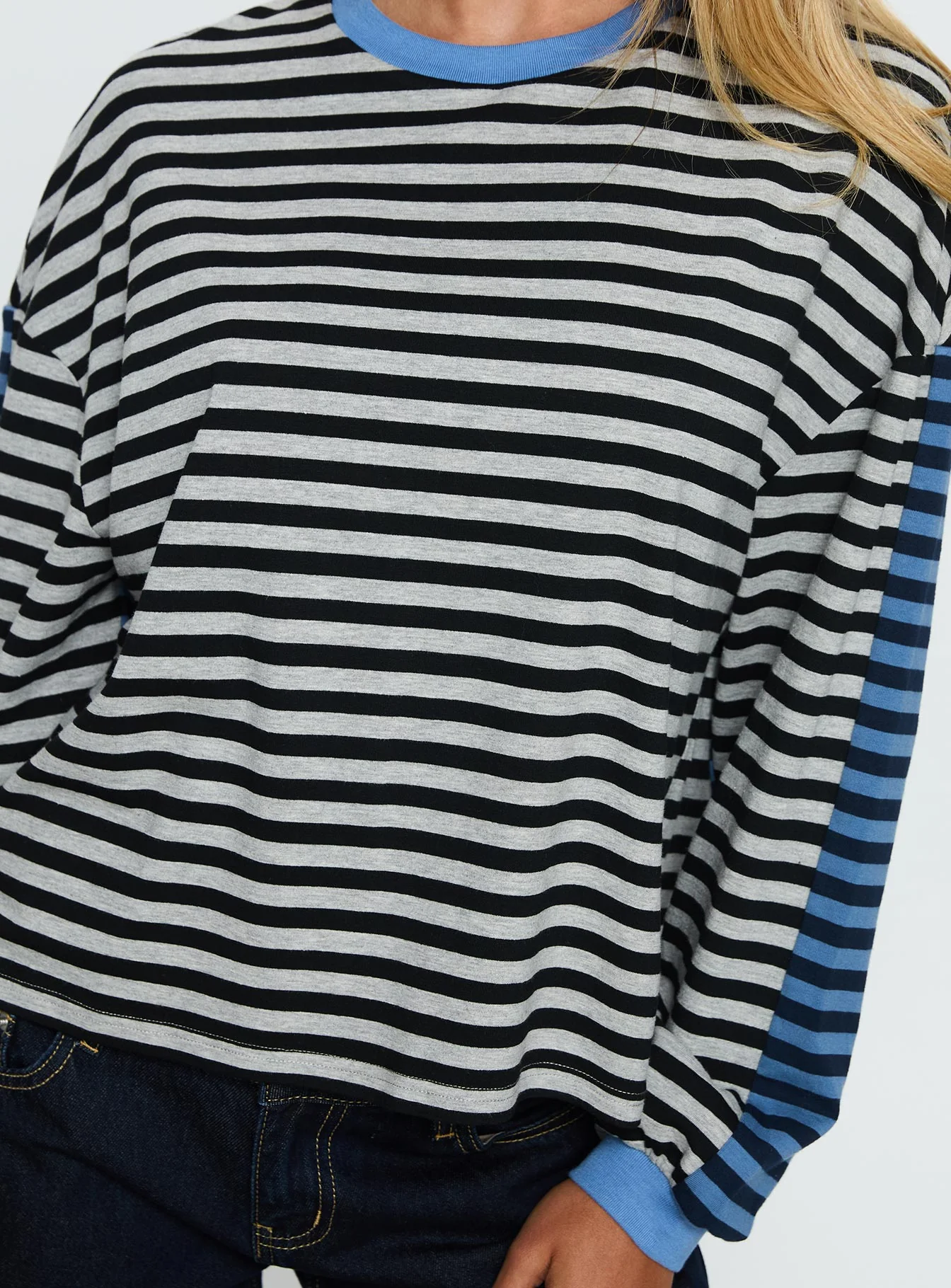 Taysha Long Sleeve Top Black / Grey Stripe