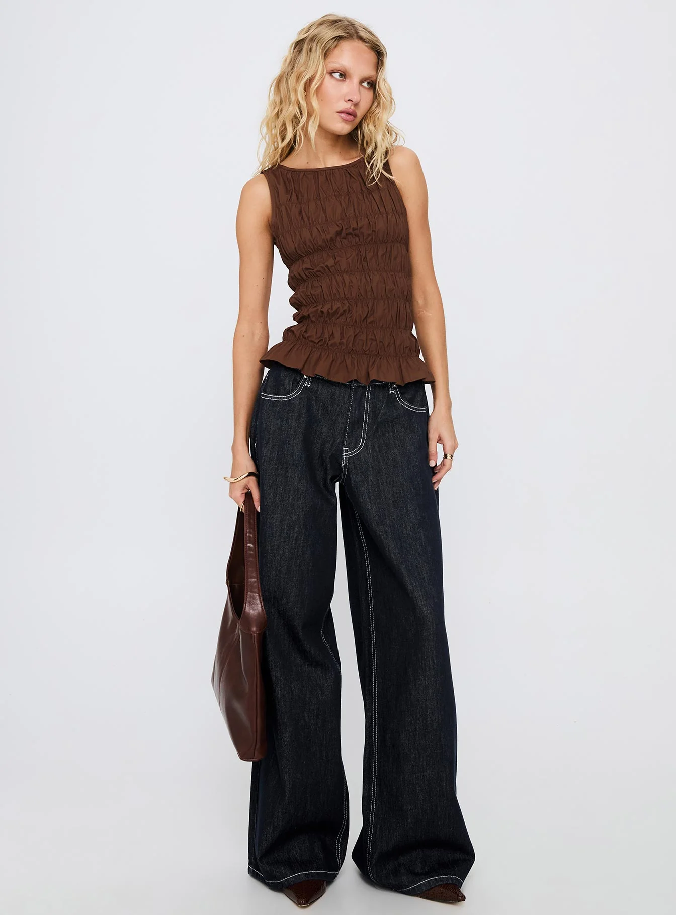 Marleene Shirred Top Chocolate