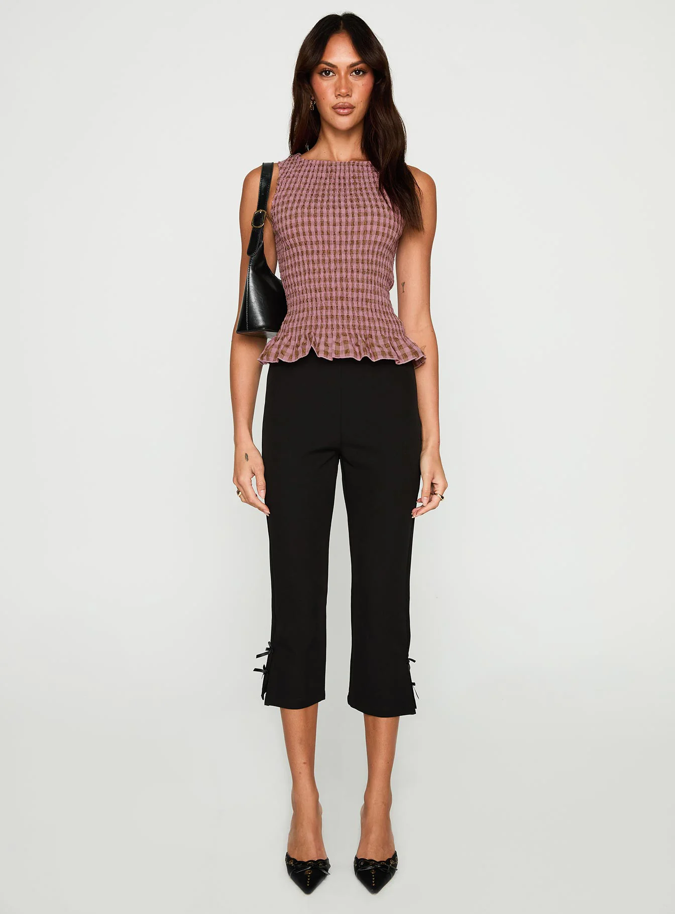 Chauntelle Ruched Top Pink Check