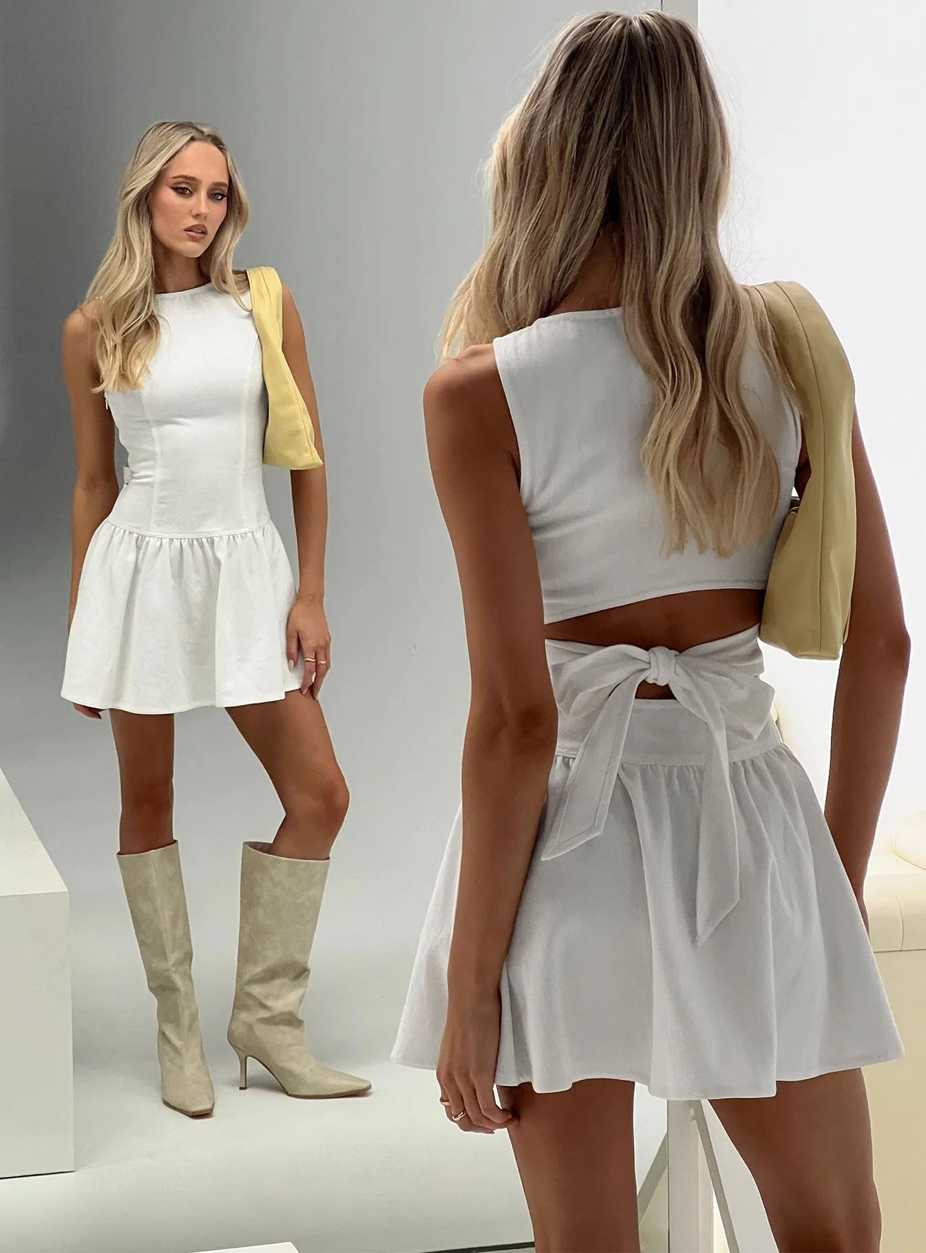 Faela Tie Back Mini Dress White