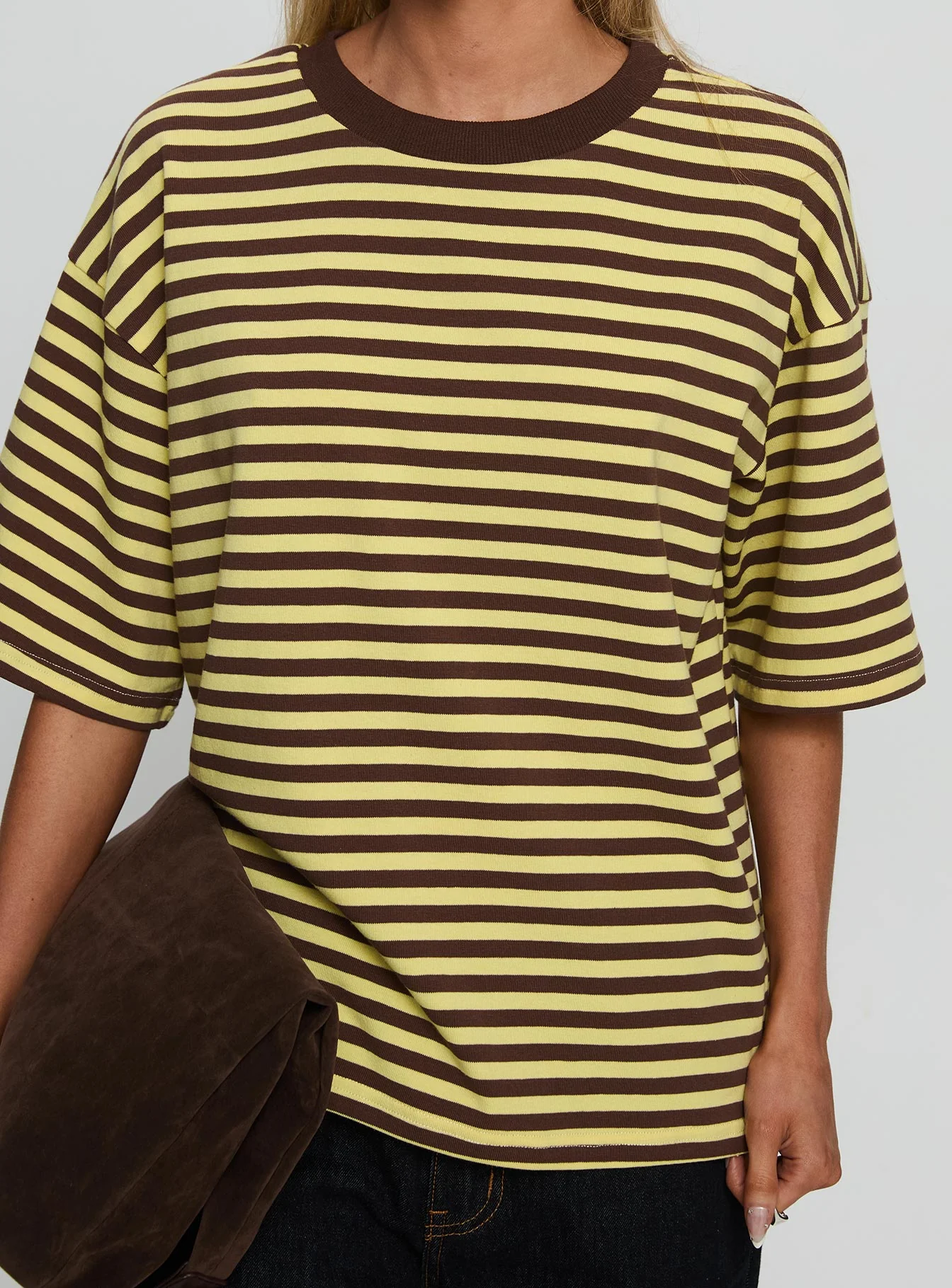 Settle Down Short Sleeve Top Yellow / Brown Stripe