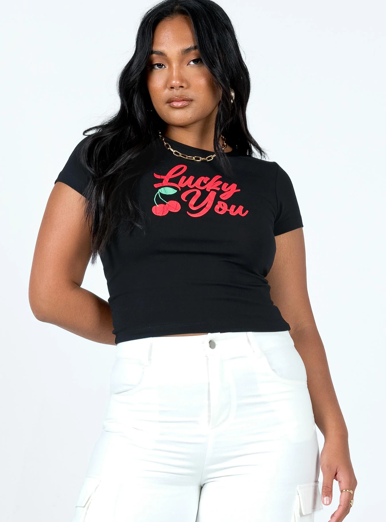 Lucky You Cherry Tee Black