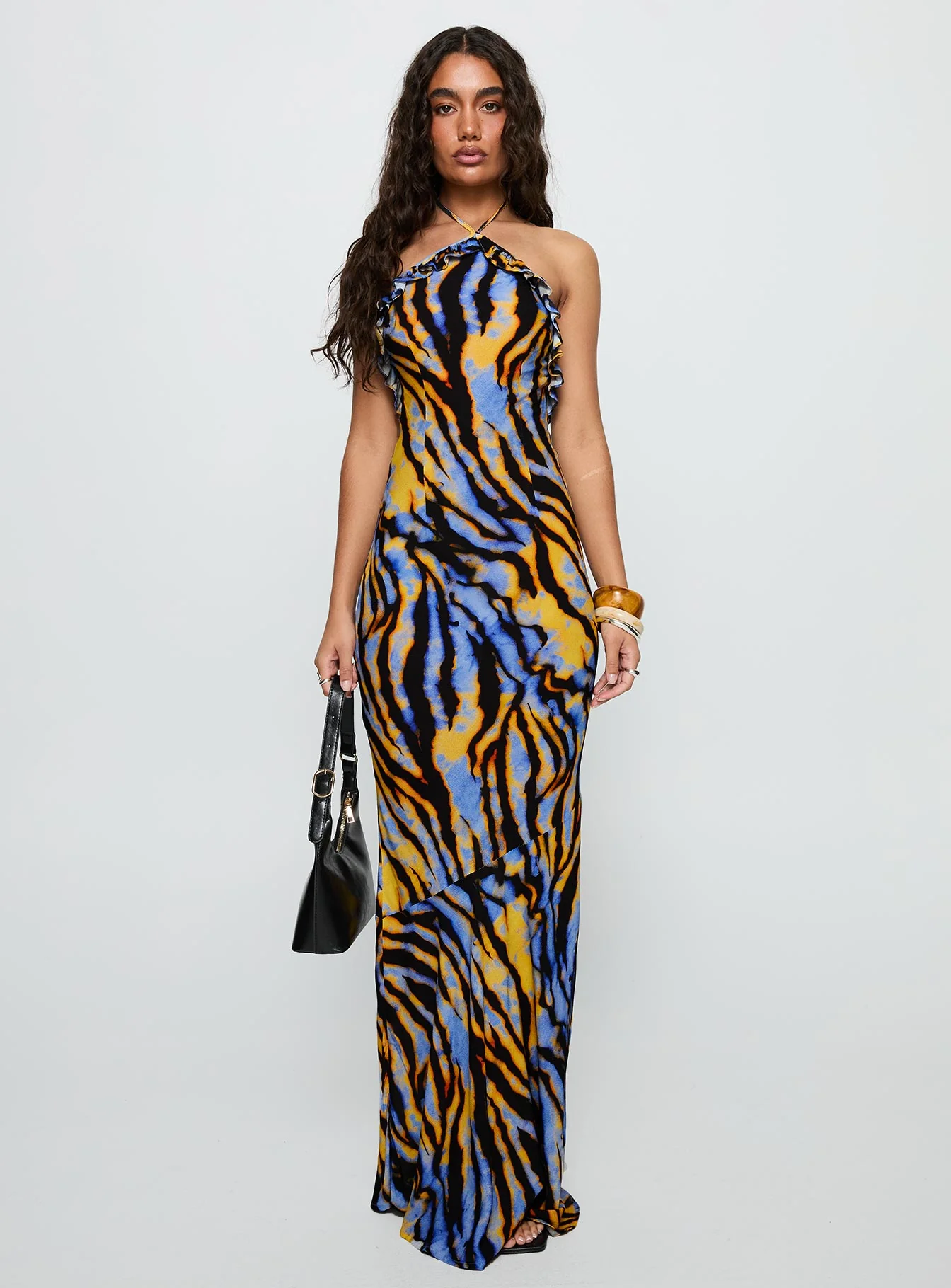 Virginia Beach Backless Maxi Dress Blue Zebra