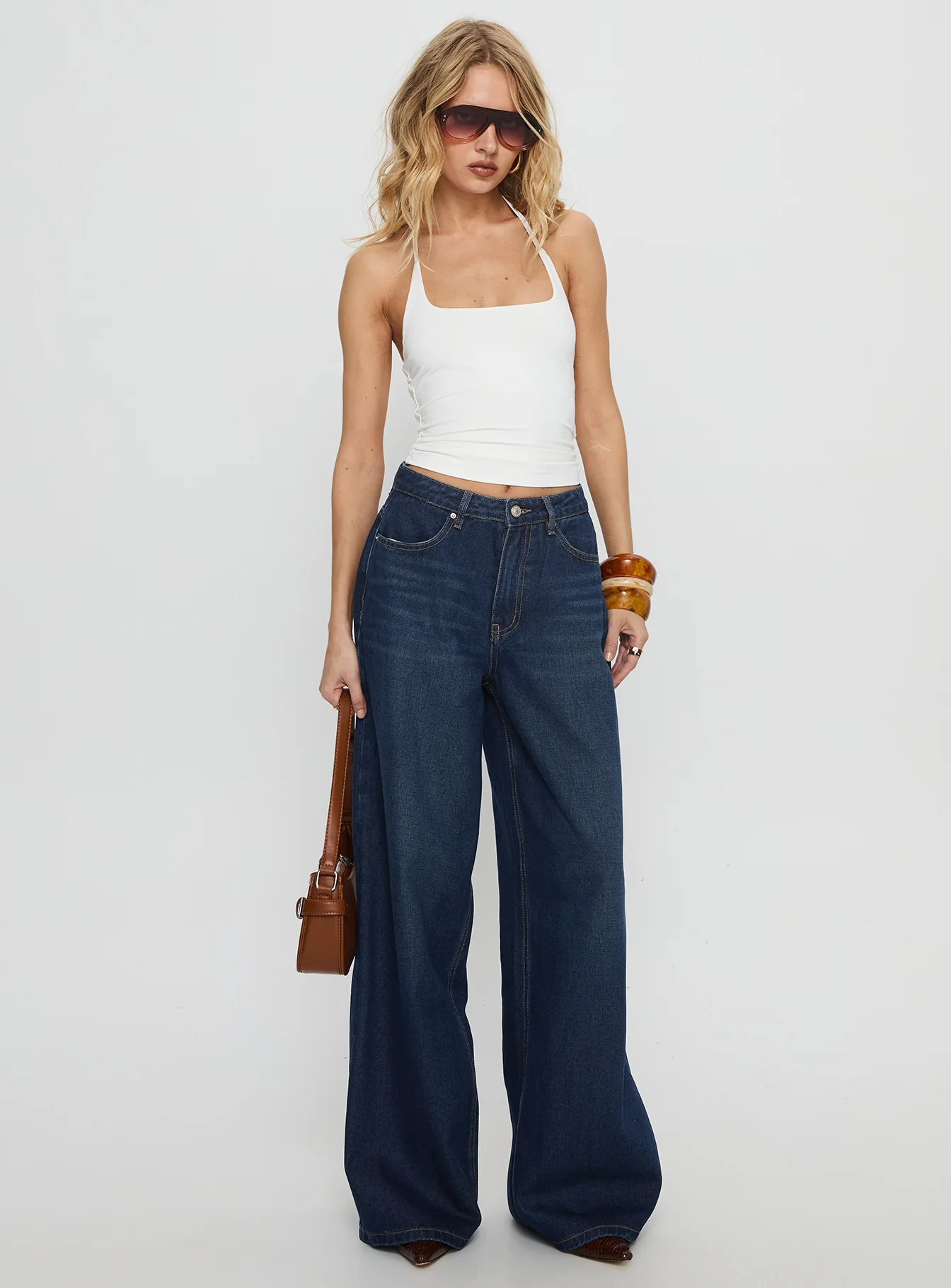 Naylor Mid Rise Wide Leg Jeans Mid Blue Denim