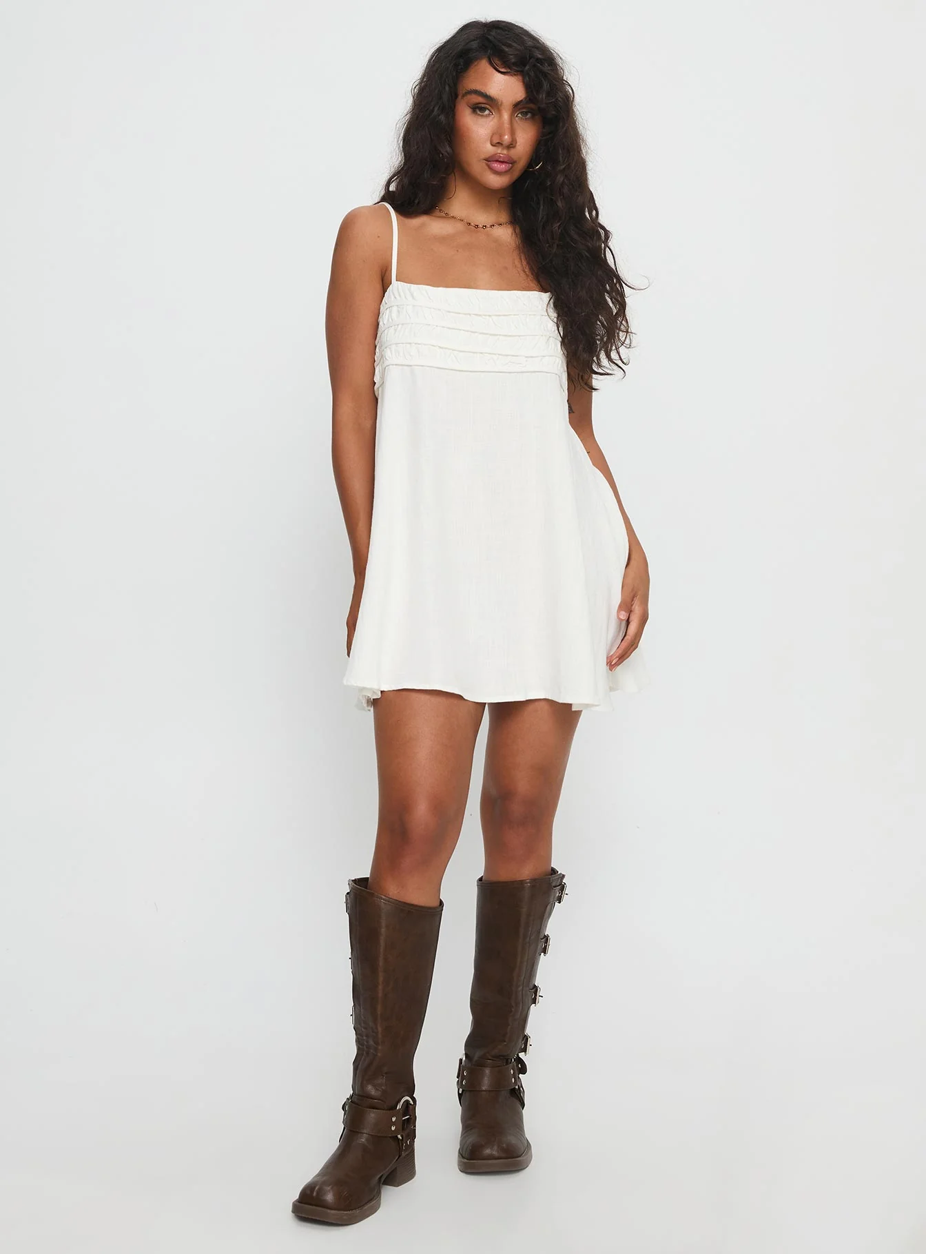 Every Breath Linen Shift Mini Dress White