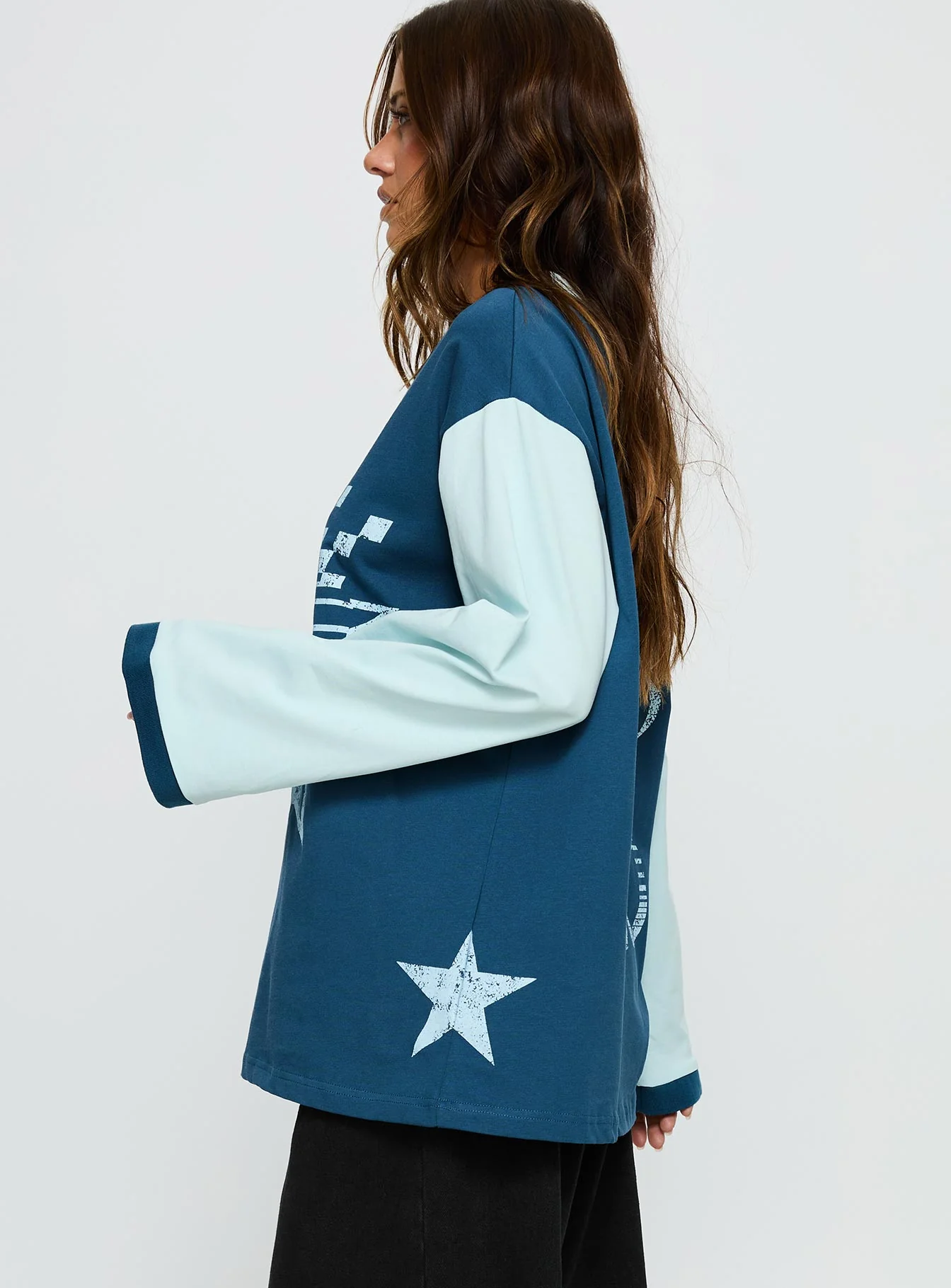 Starletta Long Sleeve Moto Top Blue