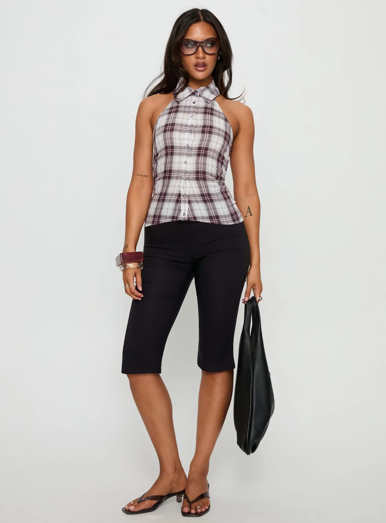 Klossie Halter Button Down Top Multi Check