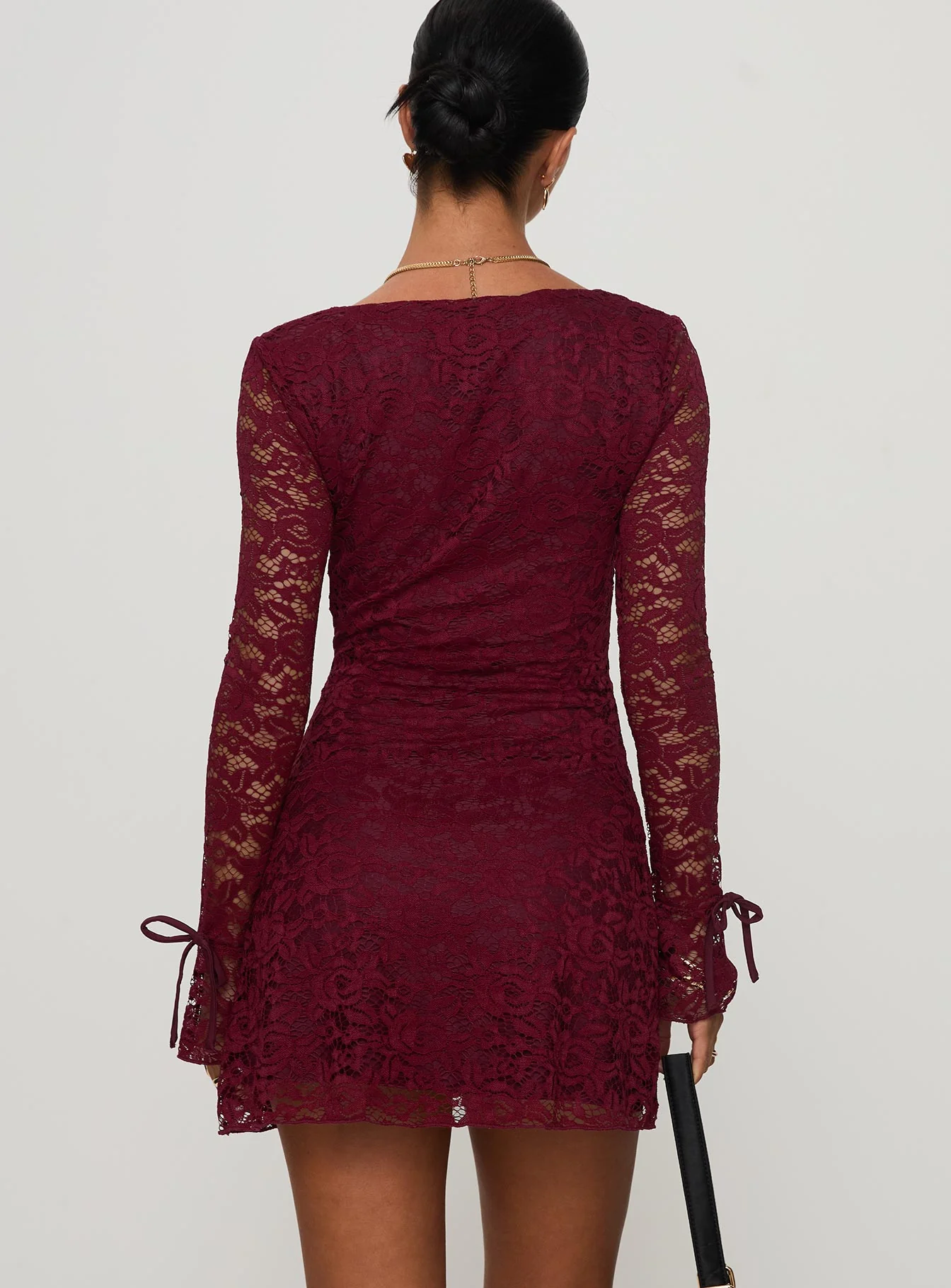 Lucianna Long Sleeve Lace Mini Dress Burgundy
