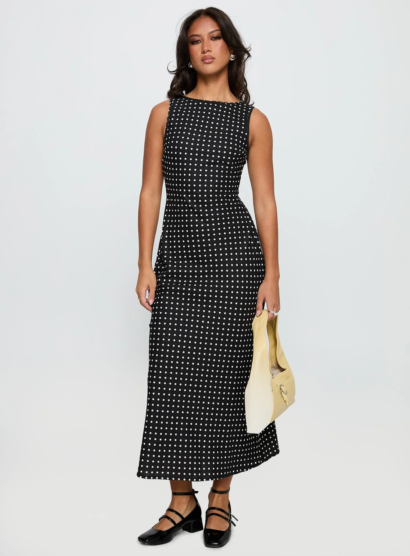 Voyager Linen Blend Midi Dress Black Polka