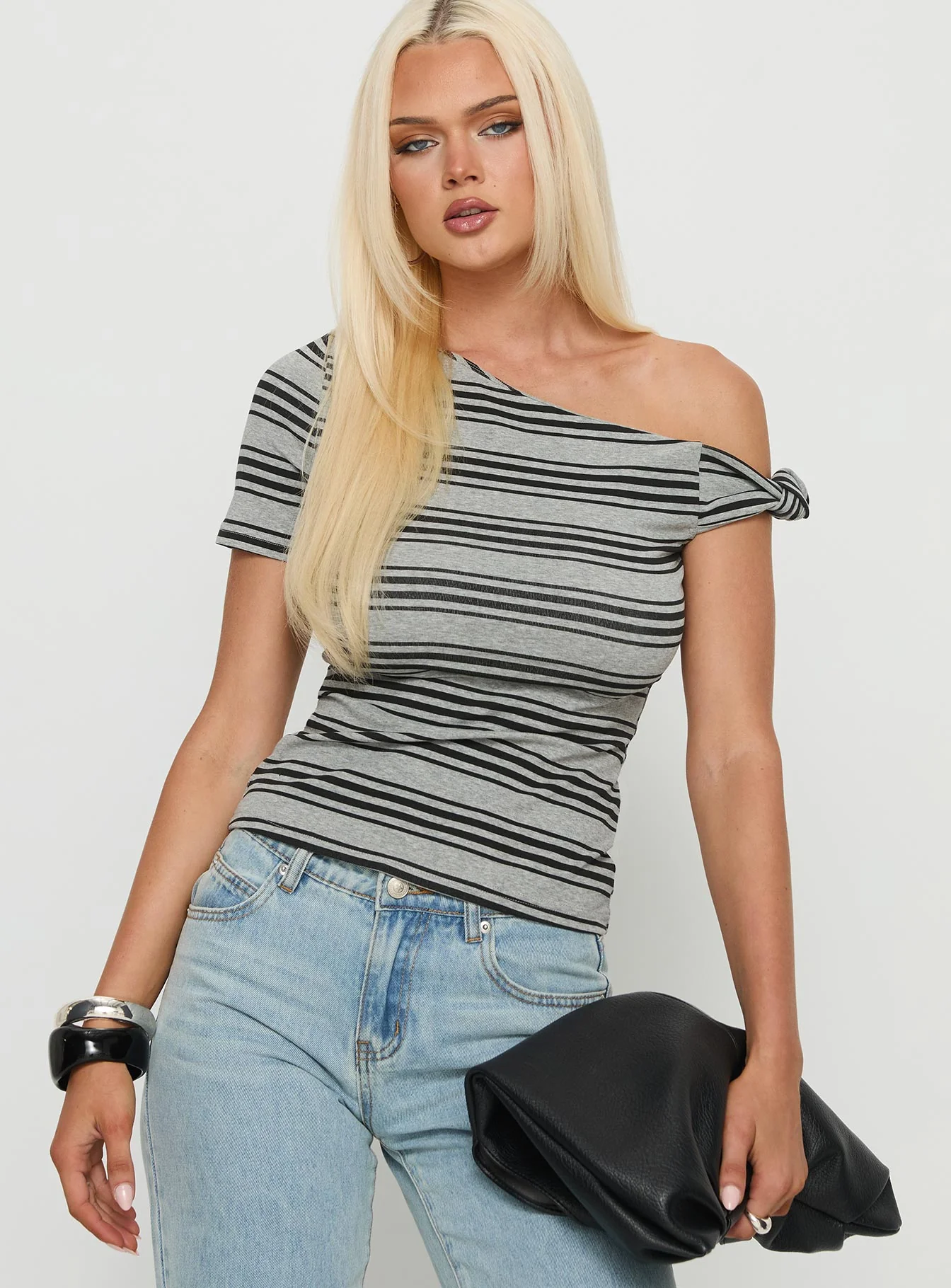 Remona Off Shoulder Top Grey Stripe