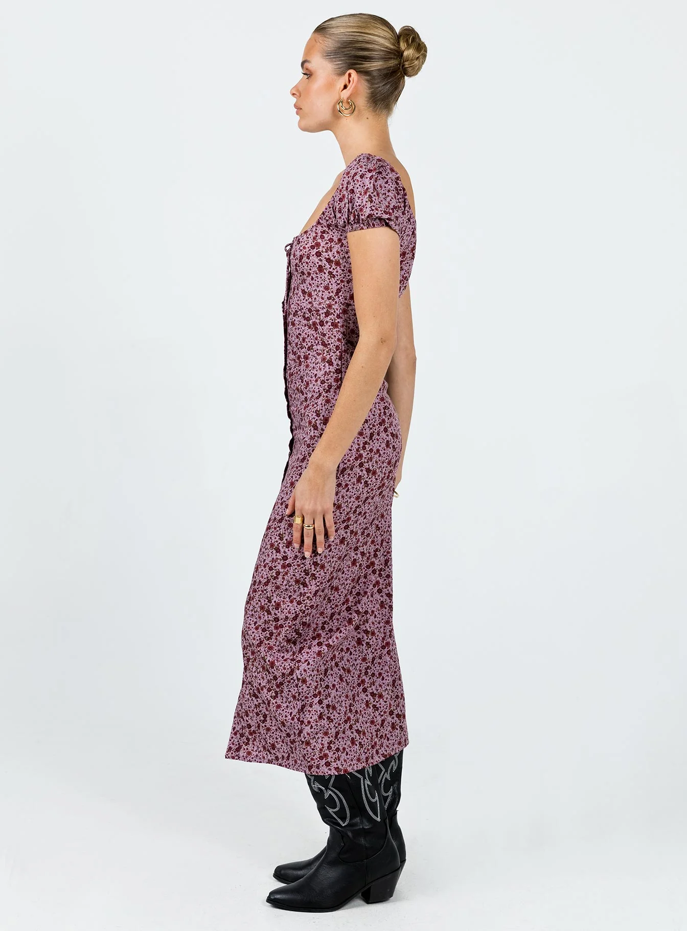 Motel Larson Dress 90s Floral Burgundy