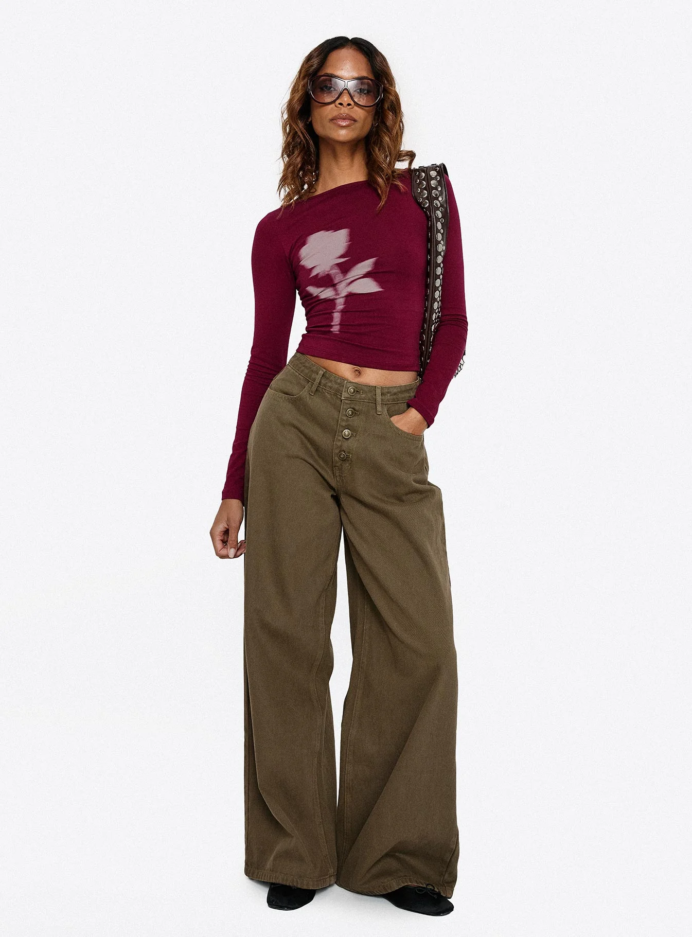 Naylor Mid Rise Wide Leg Jeans Olive