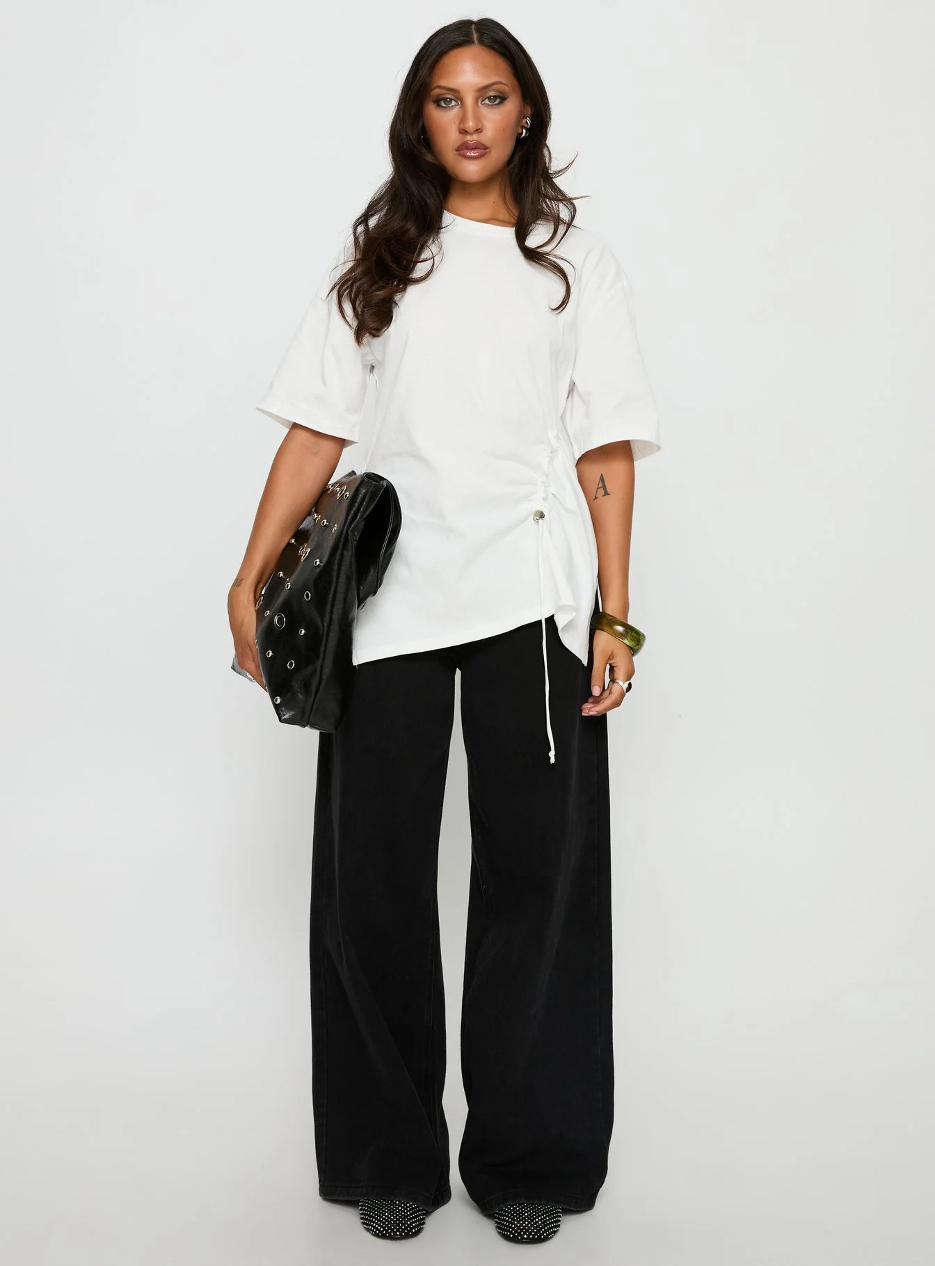 Agnessa Ruched Detail Oversized Tee White