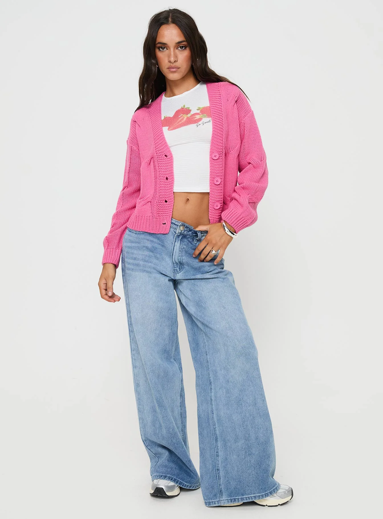 Kinzley Cable Knit Cardigan Pink