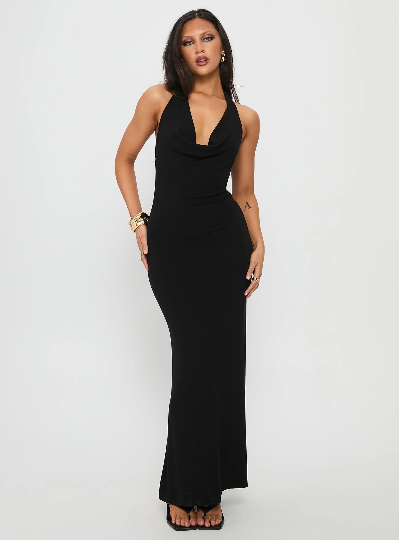 Diamonde Halter Scarf Maxi Dress Black