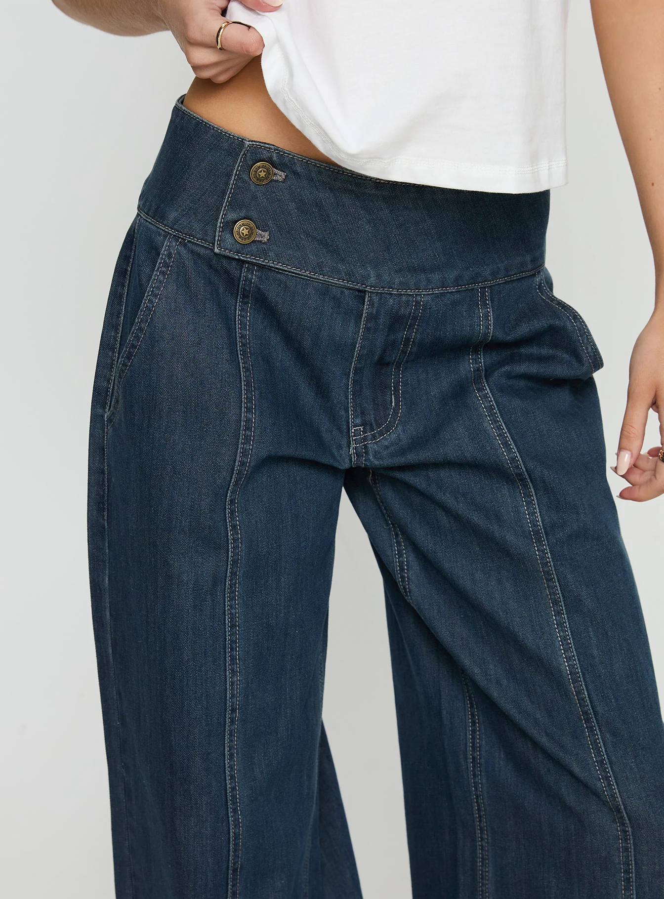 Nikoletta Foldover Jeans Dark Wash / Check