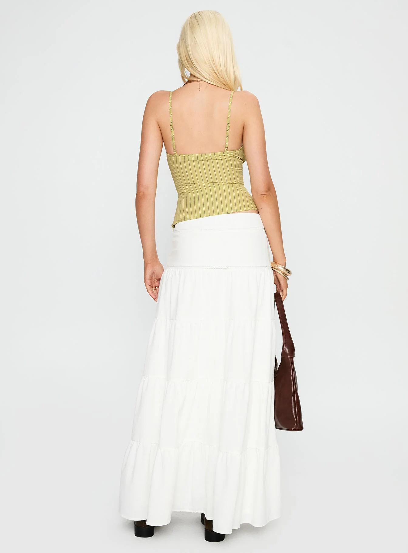 Snowy River Tiered Maxi Skirt White