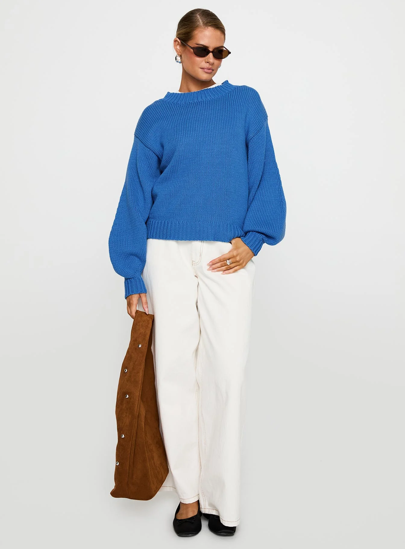 Harmony Balloon Sleeve Knit Sweater Blue