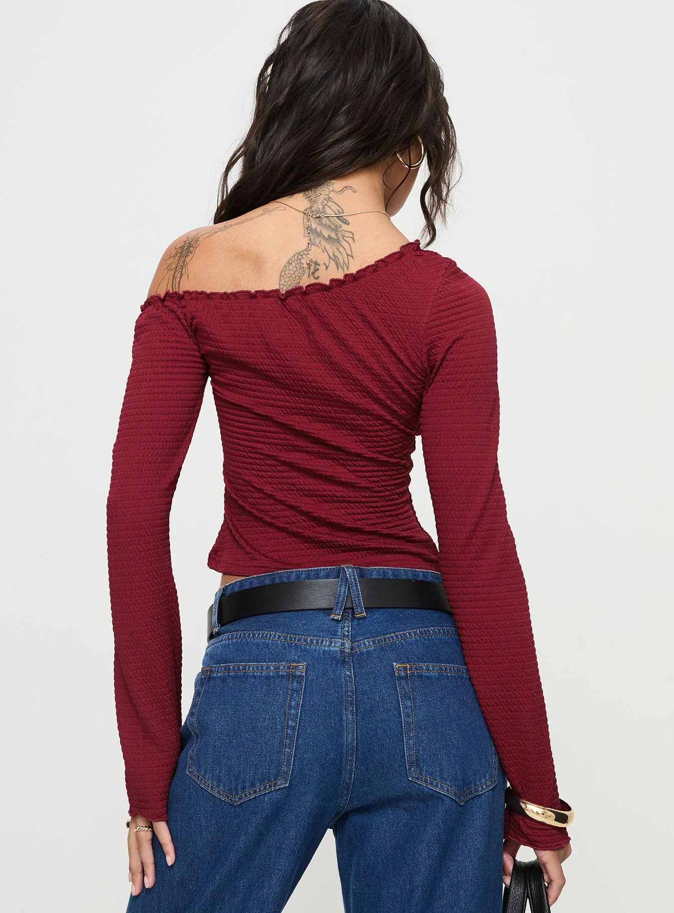 Opulent One Shoulder Top Maroon