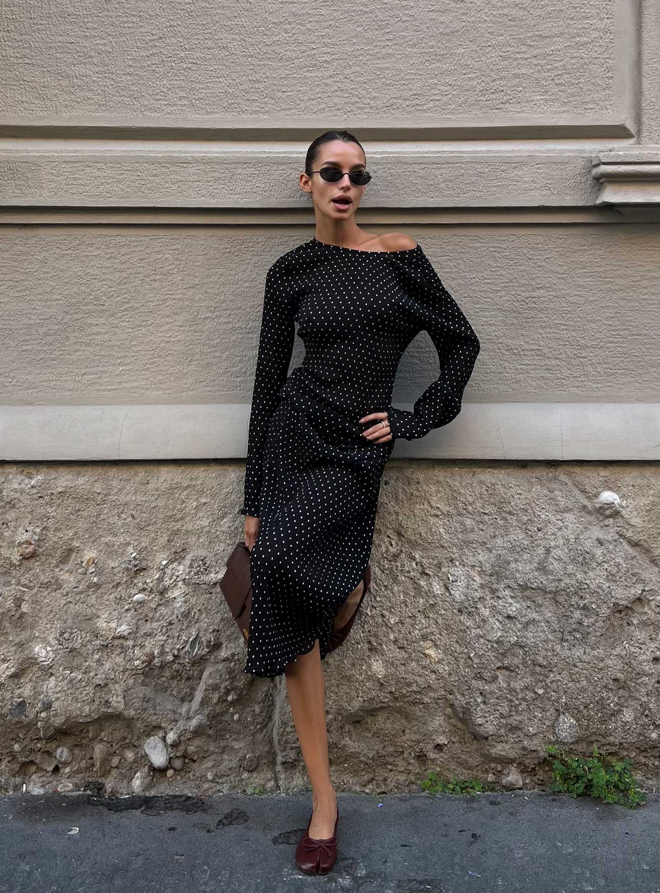 Haven Long Sleeve Maxi Dress Noir Polka