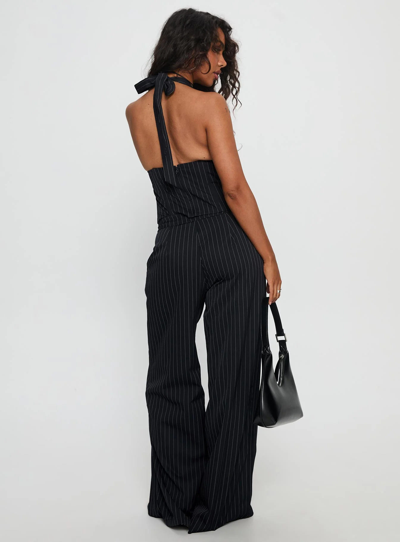 All She Wrote Halter Tailored Set Navy Stripe