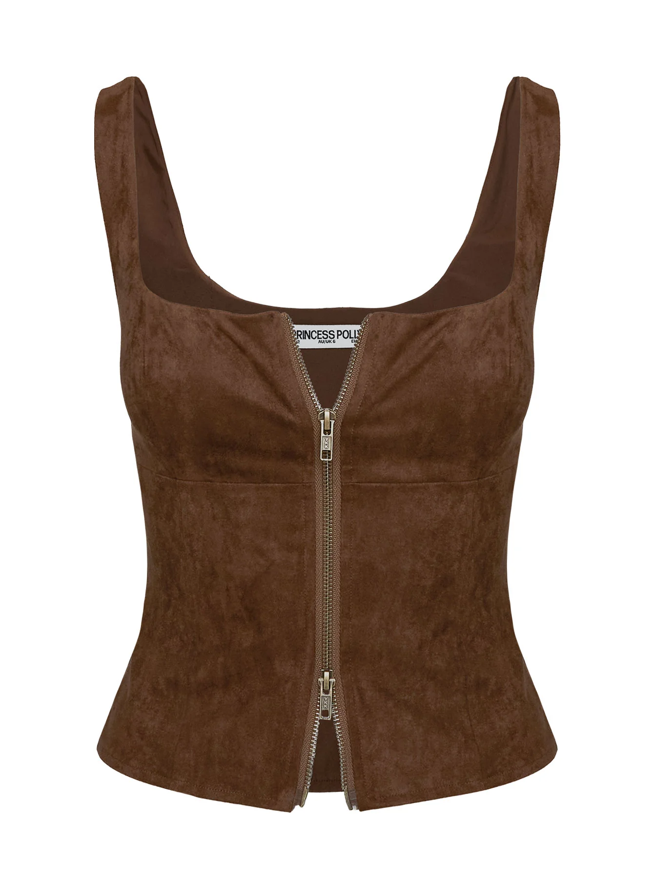 Rodeo Faux Suede Zip Through Top Brown