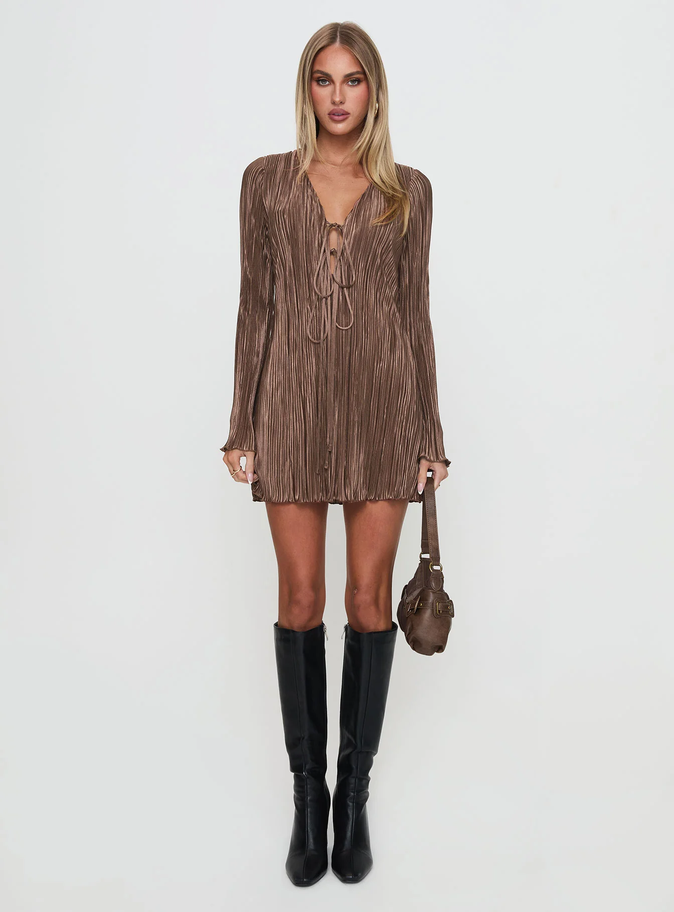 Malop Long Sleeve Mini Dress Chocolate
