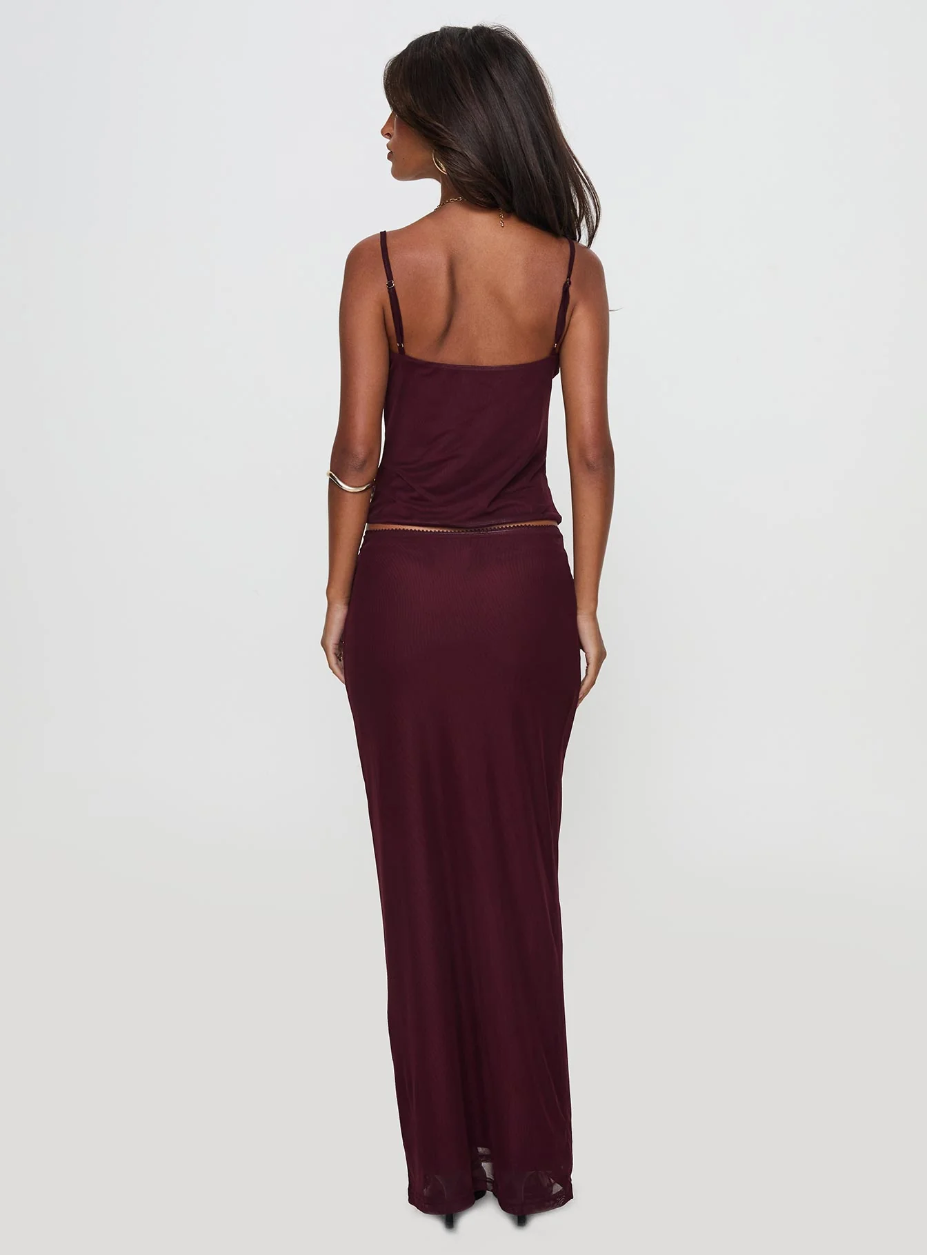 Reiko Lace Trim Tie Front Maxi Set Burgundy