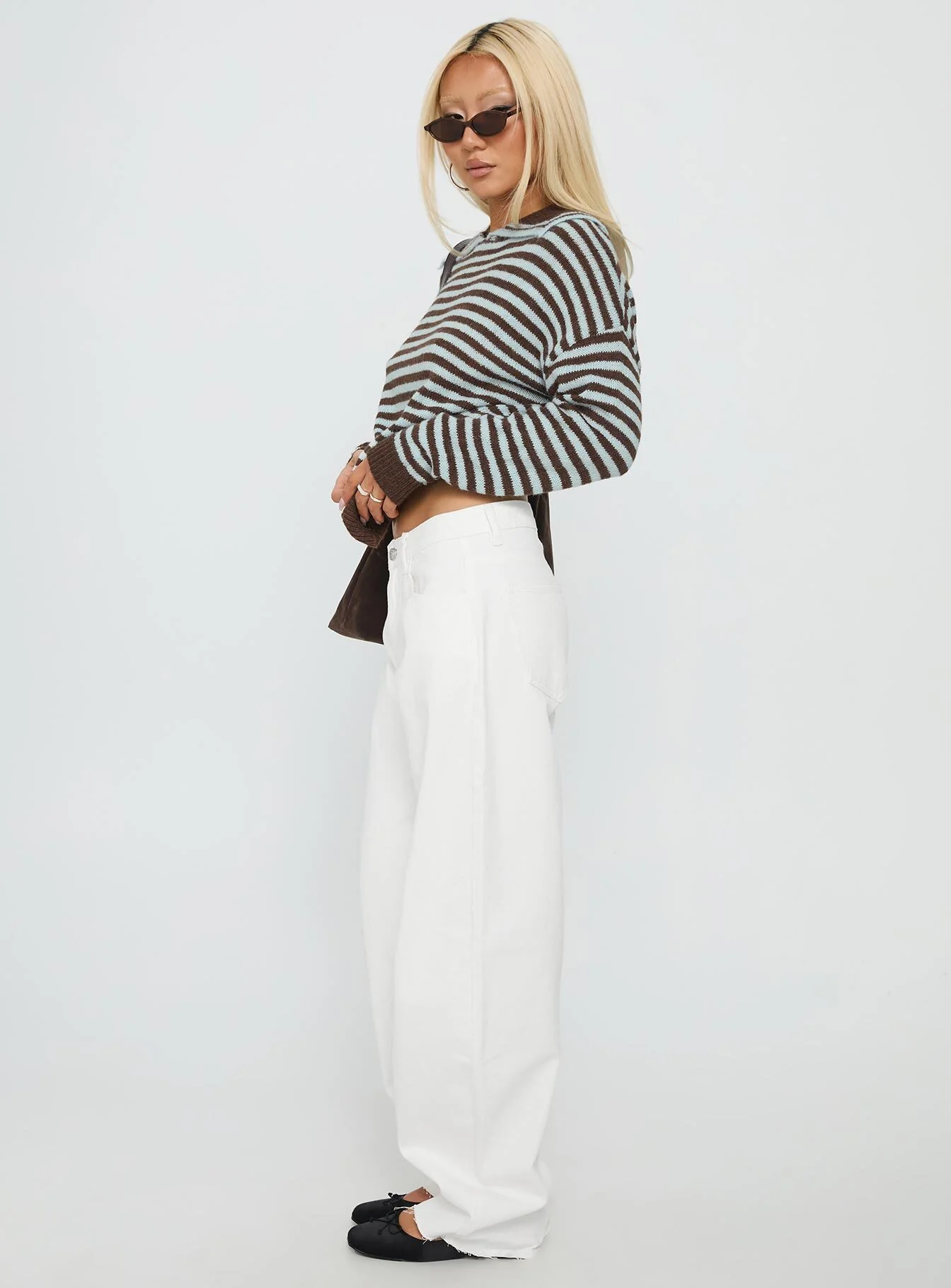 Kaio Mid Rise Barrel Leg Denim Jeans White