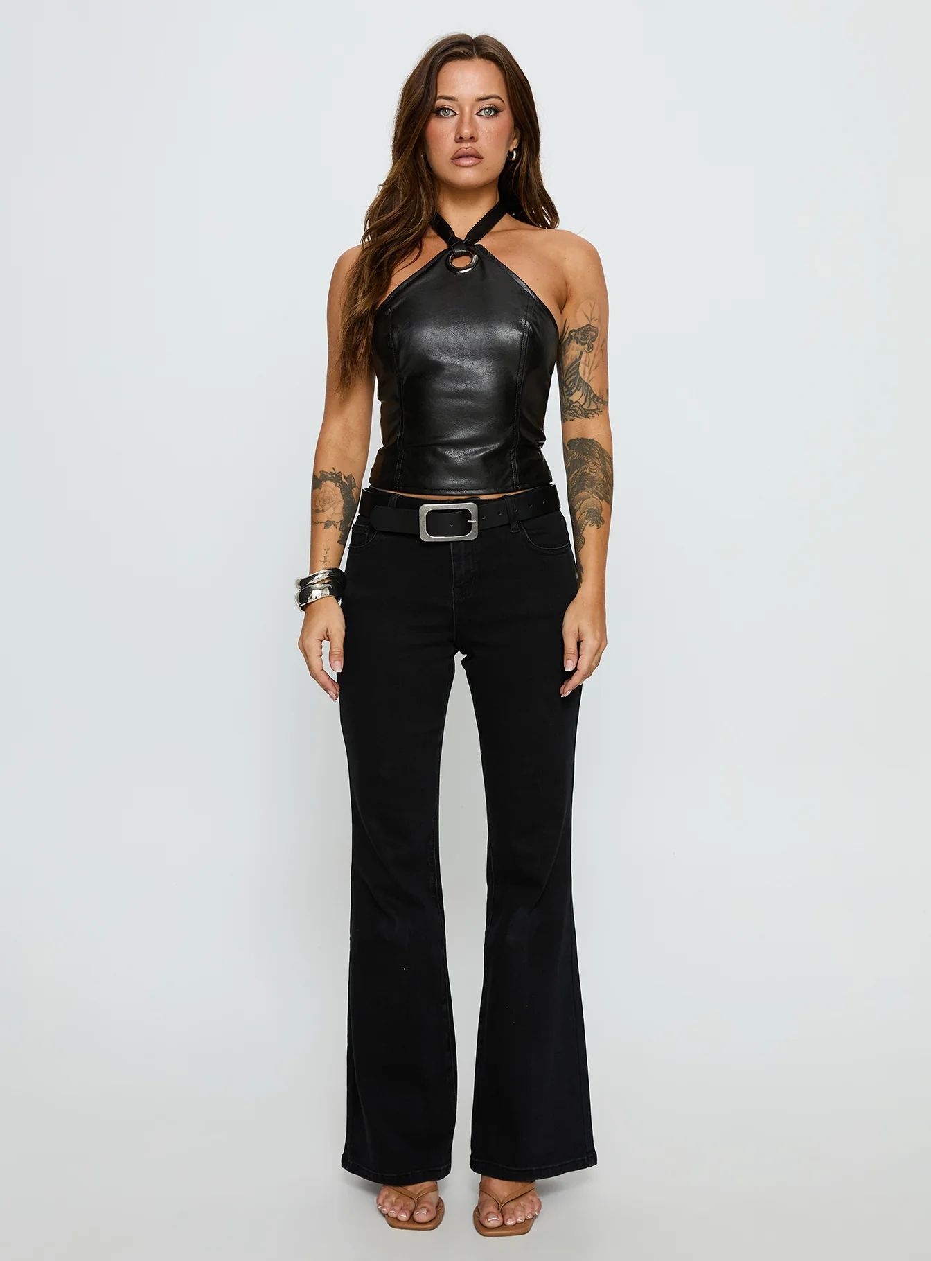 Treat You Better Ring Detail Faux Leather Top Black