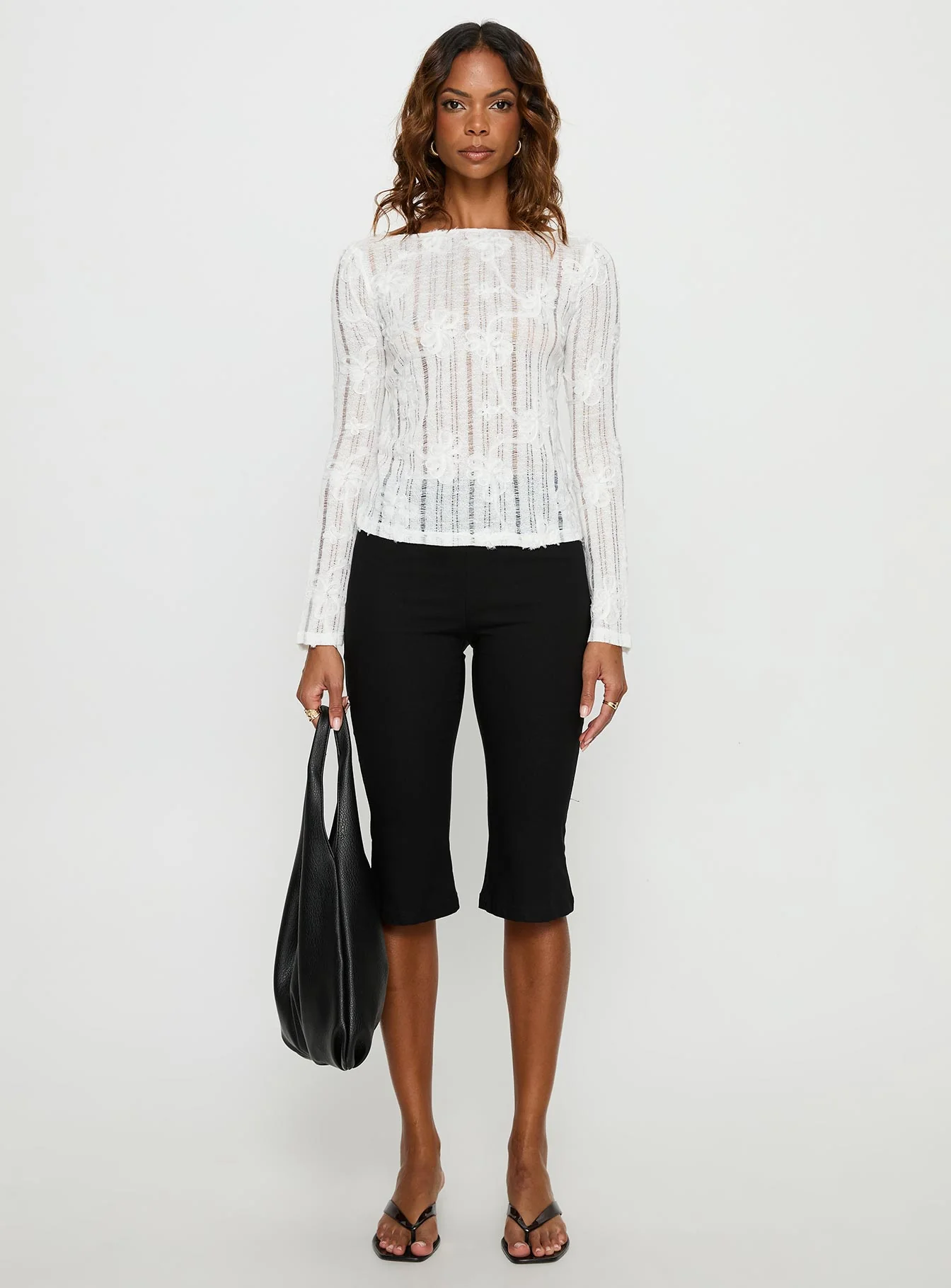 Devanie Sheer Long Sleeve Top White
