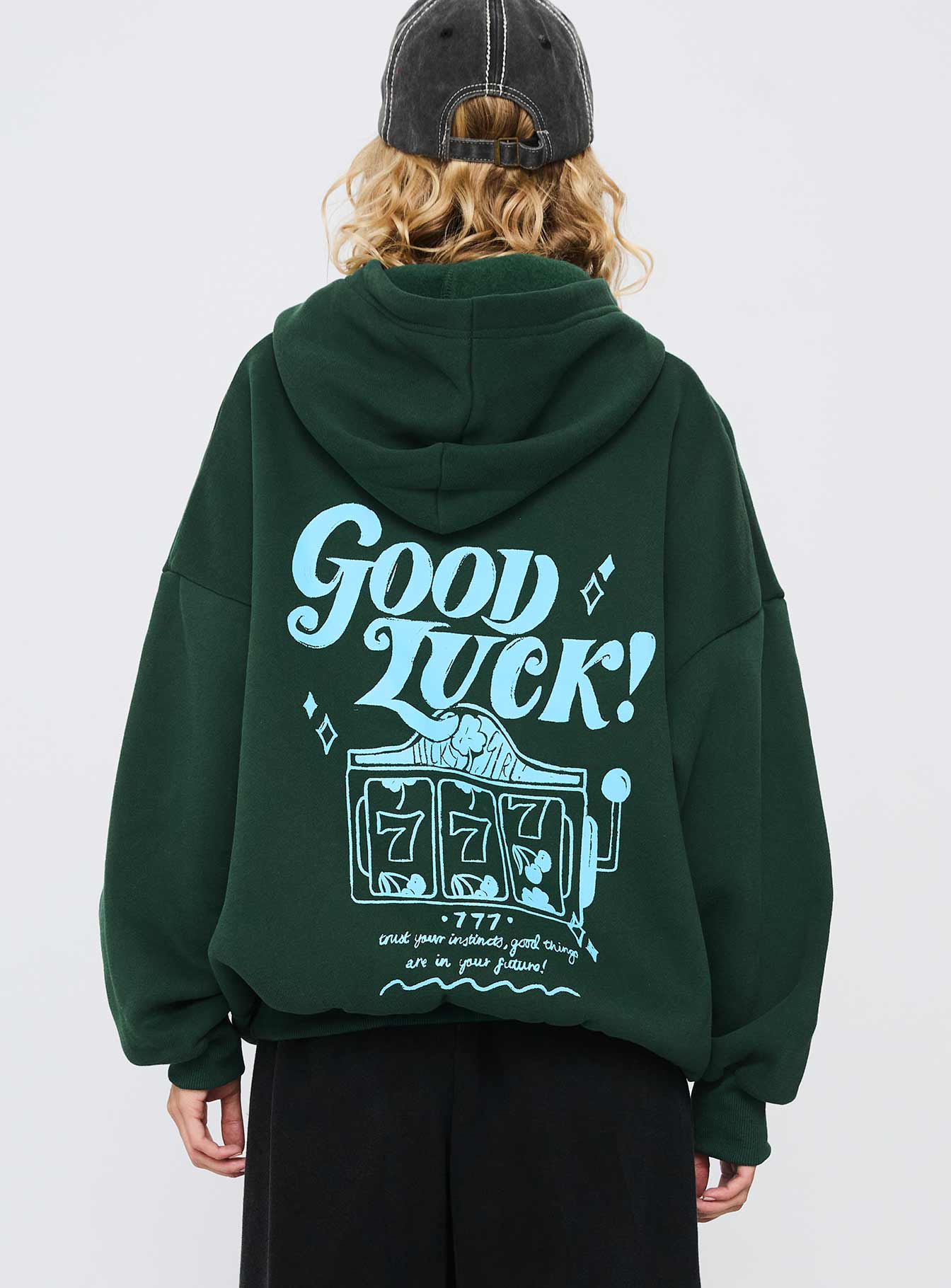 Good Luck Graphic Hoodie Green / Blue