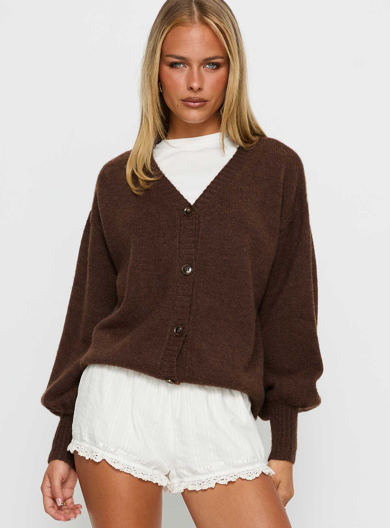 Eartha V Neck Knit Sweater Brown