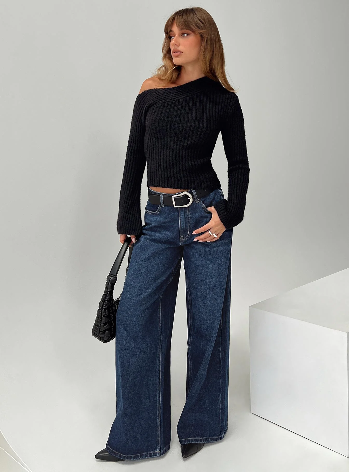 Naylor Mid Rise Wide Leg Jeans Mid Blue Denim