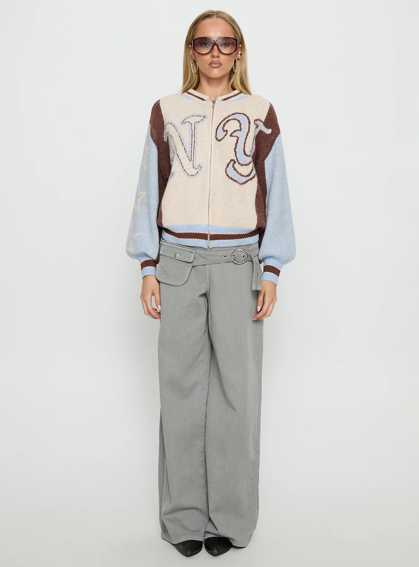 Brandyce Graphic Knit Jacket Blue / Chocolate