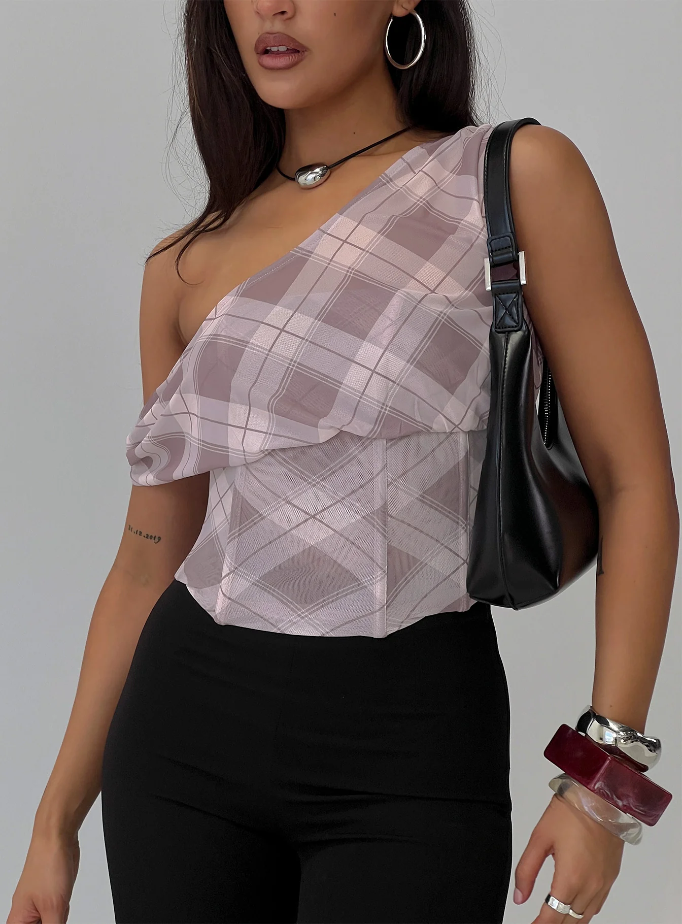 Amabelle Corset Draped Top Multi Plaid