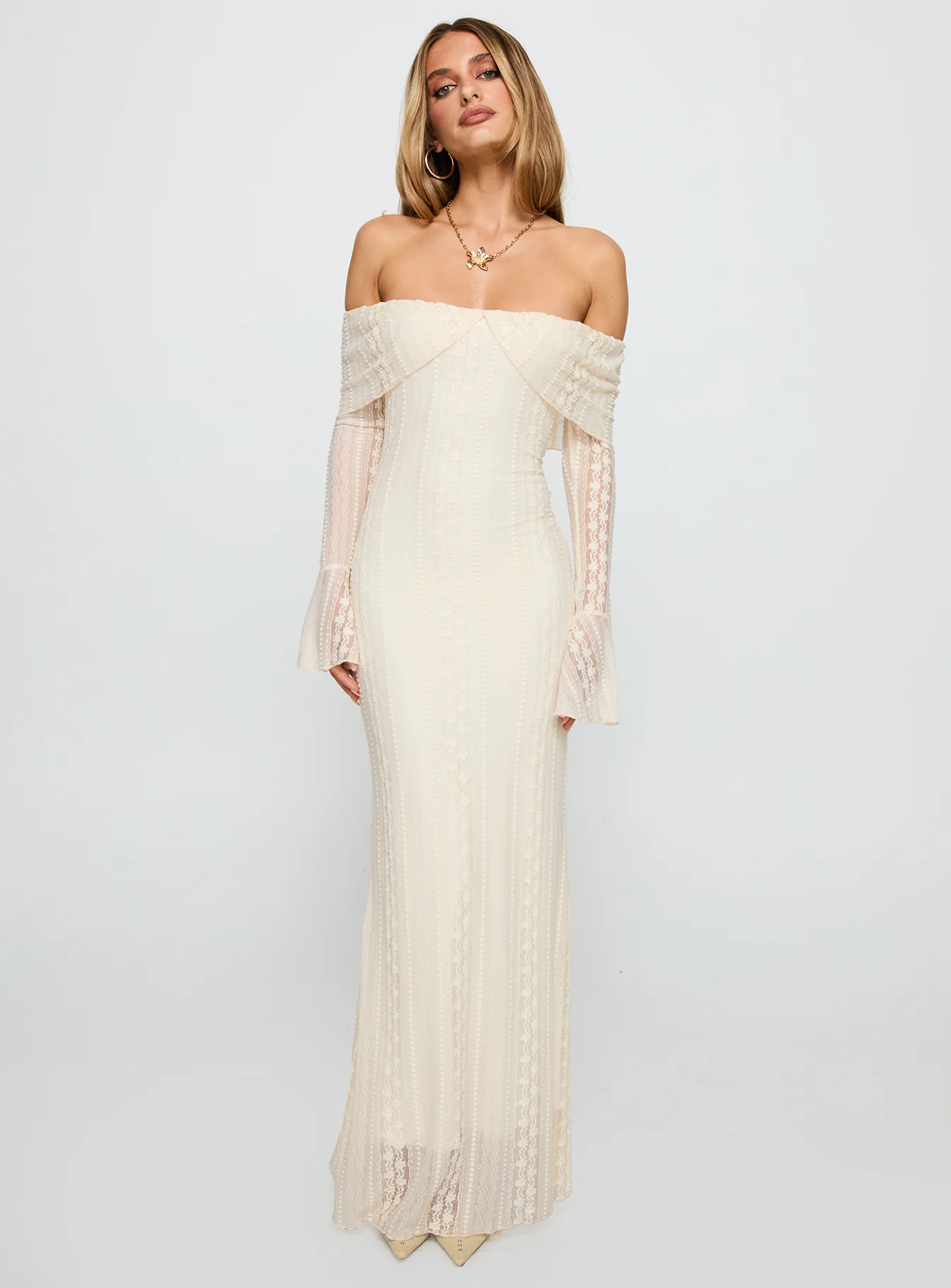 Perdita Long Sleeve Lace Maxi Dress Cream