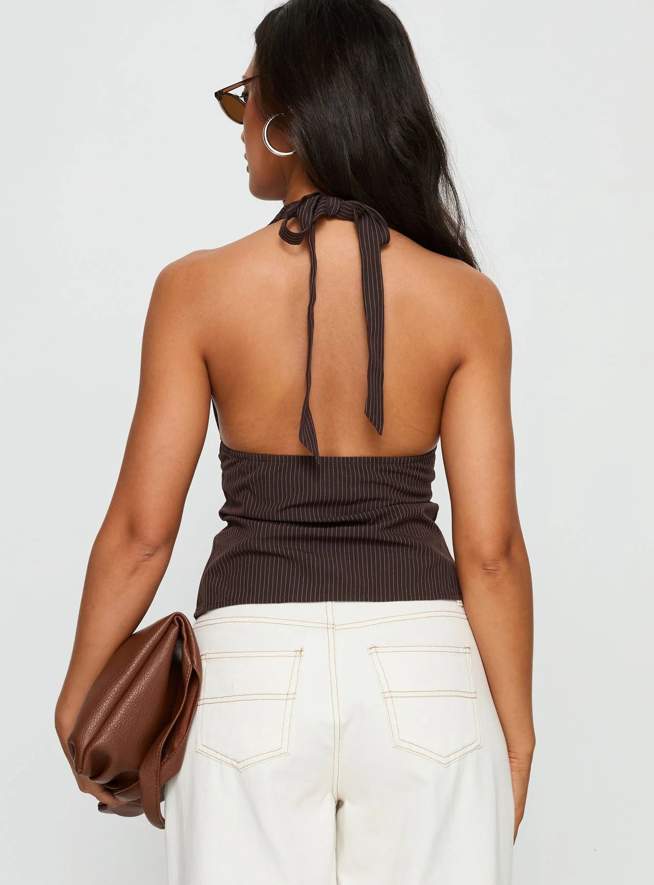 Serefina Halter Top Brown Stripe