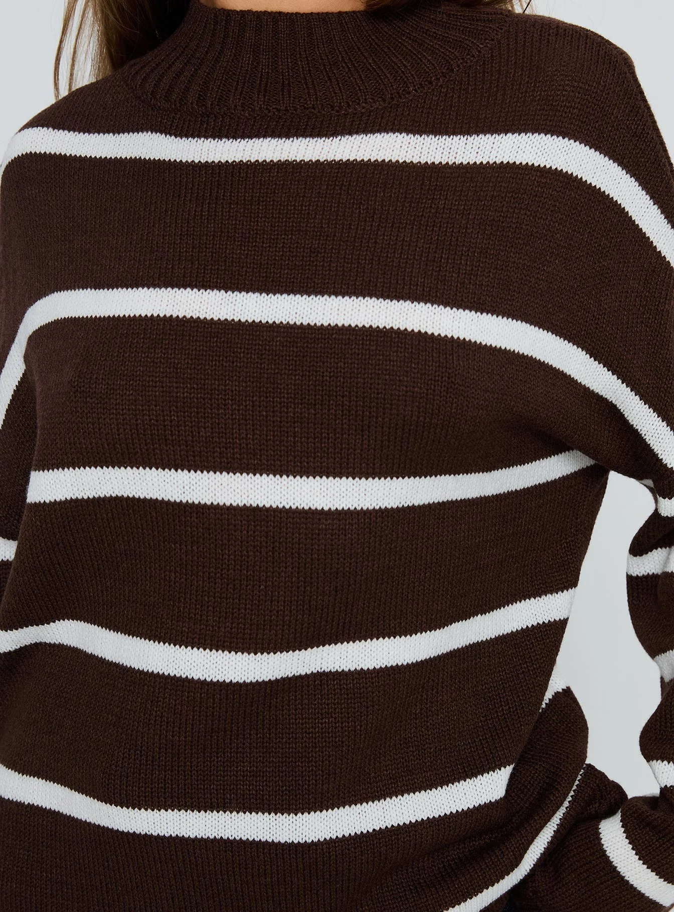 Alara Mock Neck Knit Sweater Brown Stripe
