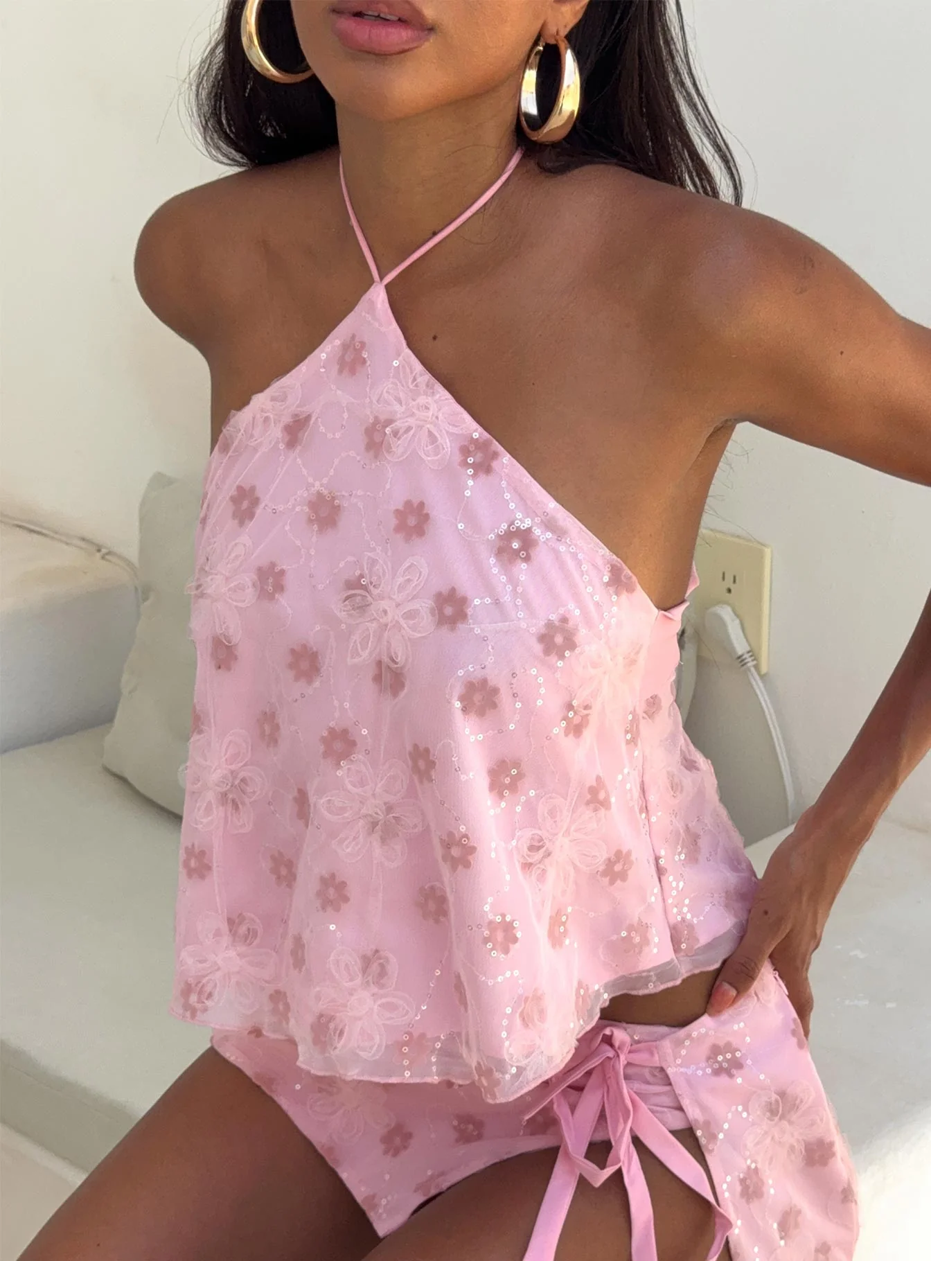 Remembering Tie Back Top Pink