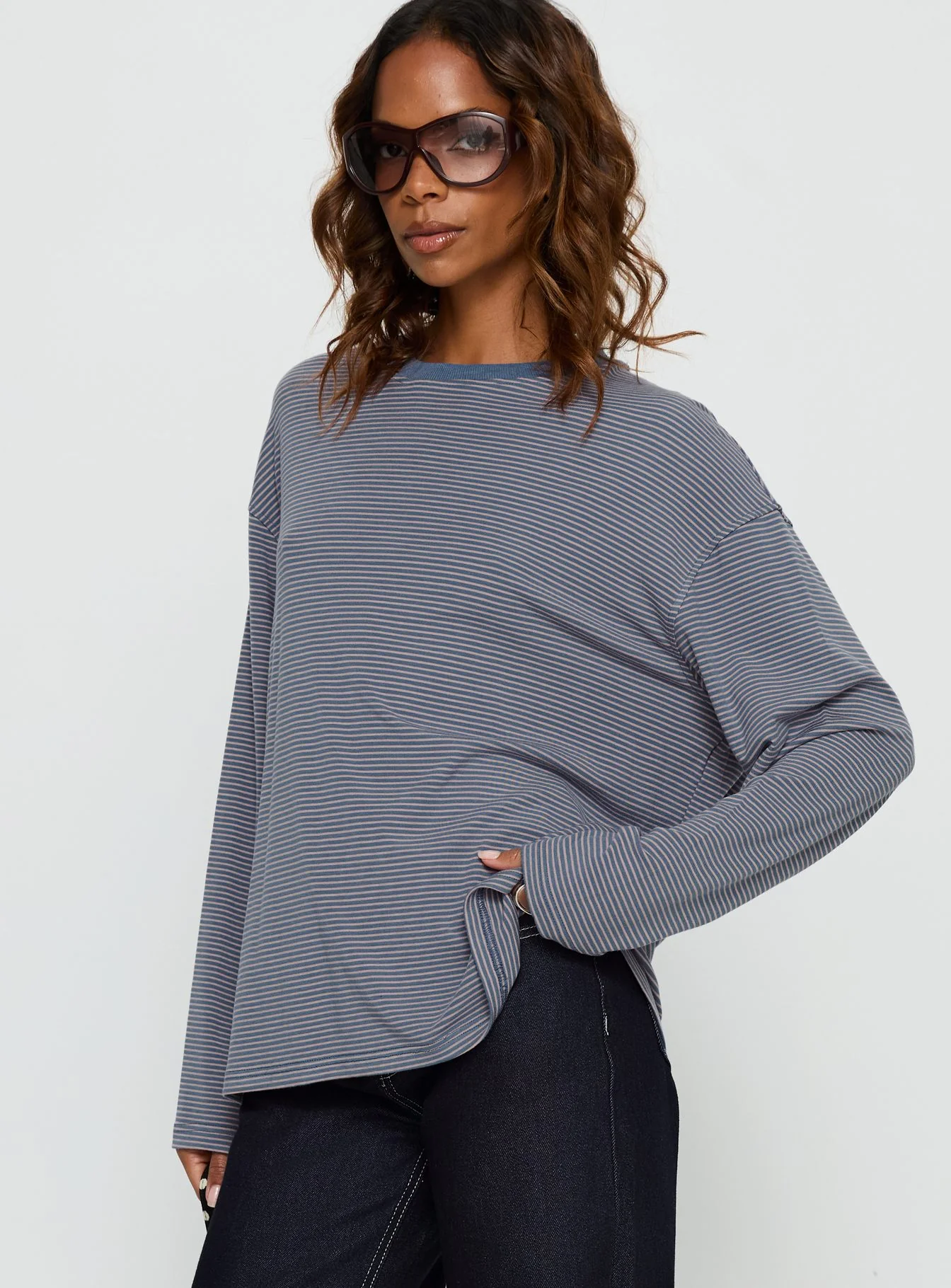 Avriana Long Sleeve Top Blue Stripe