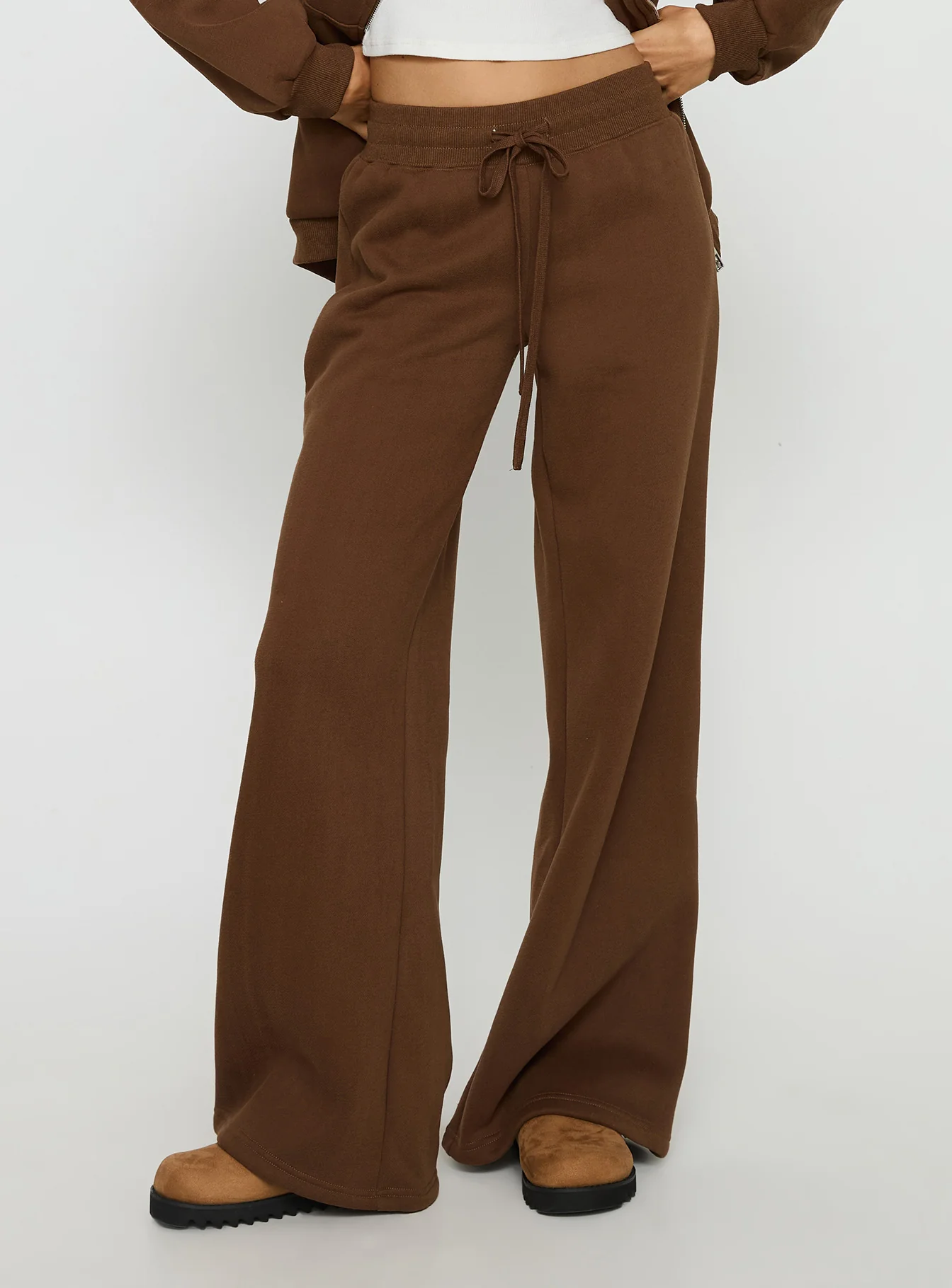 Princess Polly Stargirl Wide Leg Sweat Pants Brown