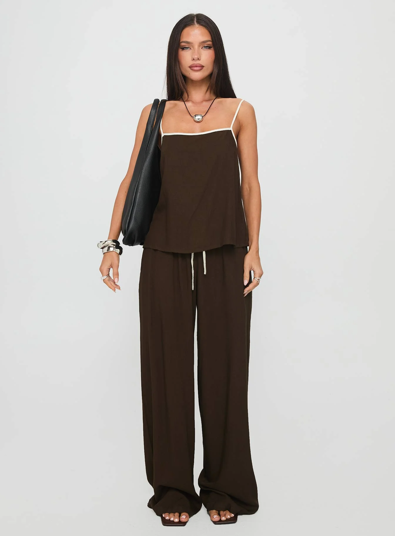 Nolei Contrast Pant Set Chocolate / White