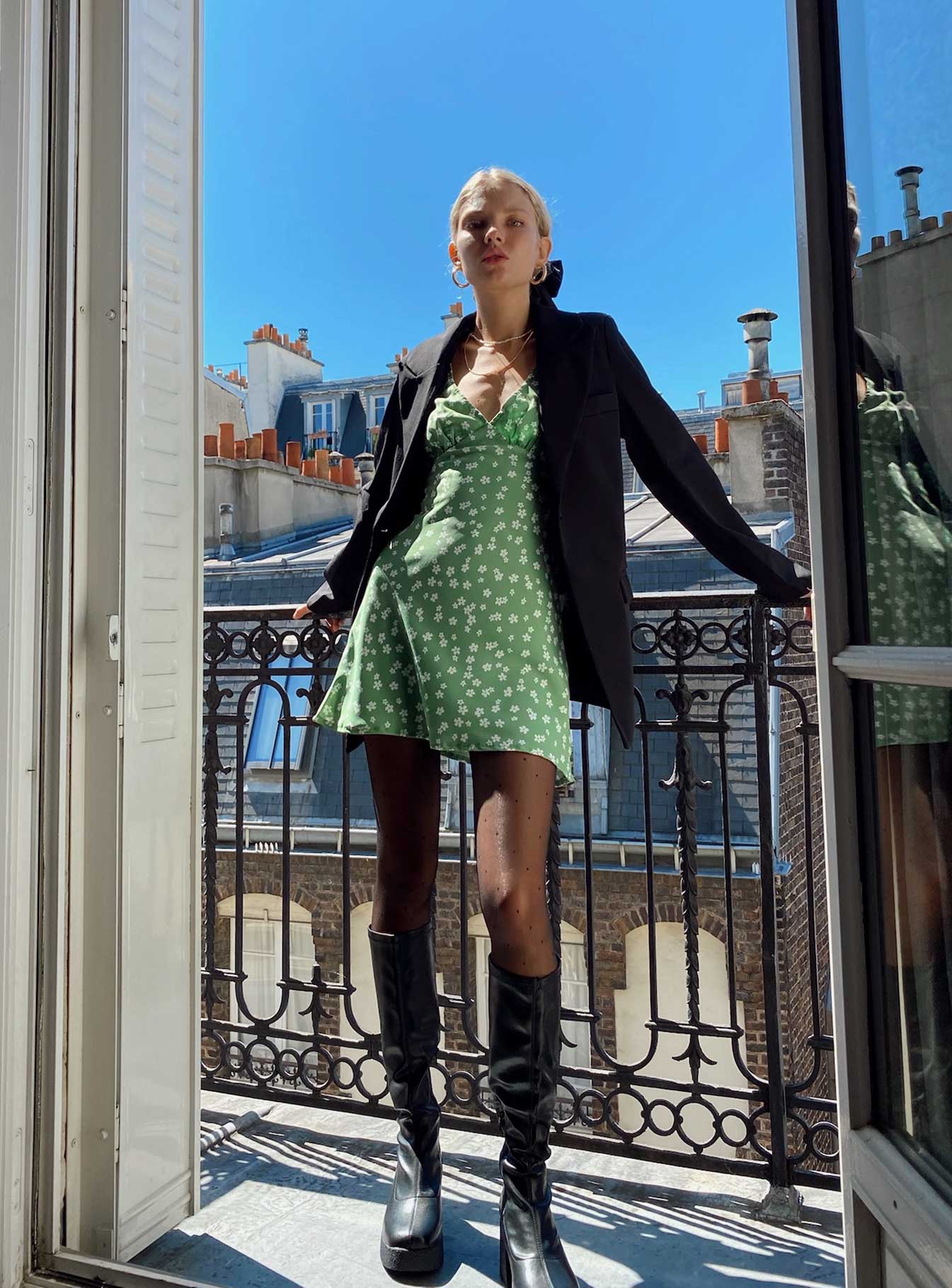 Nellie Mini Dress Sage Floral