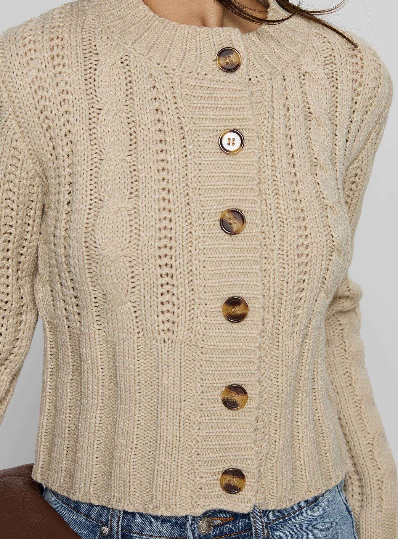 Donielle Cable Knit Cardigan Beige