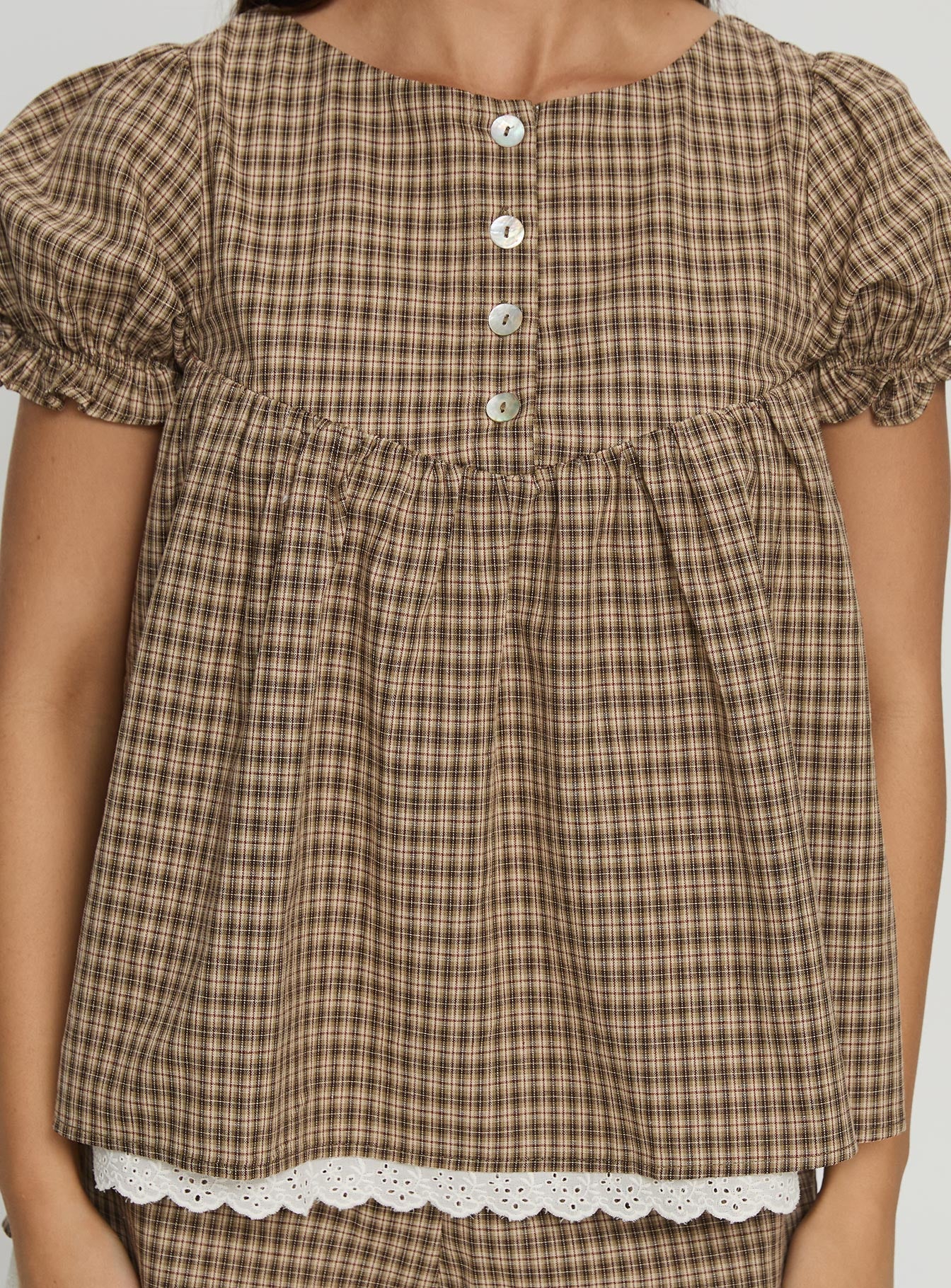 Chandelier Babydoll Top Brown Check